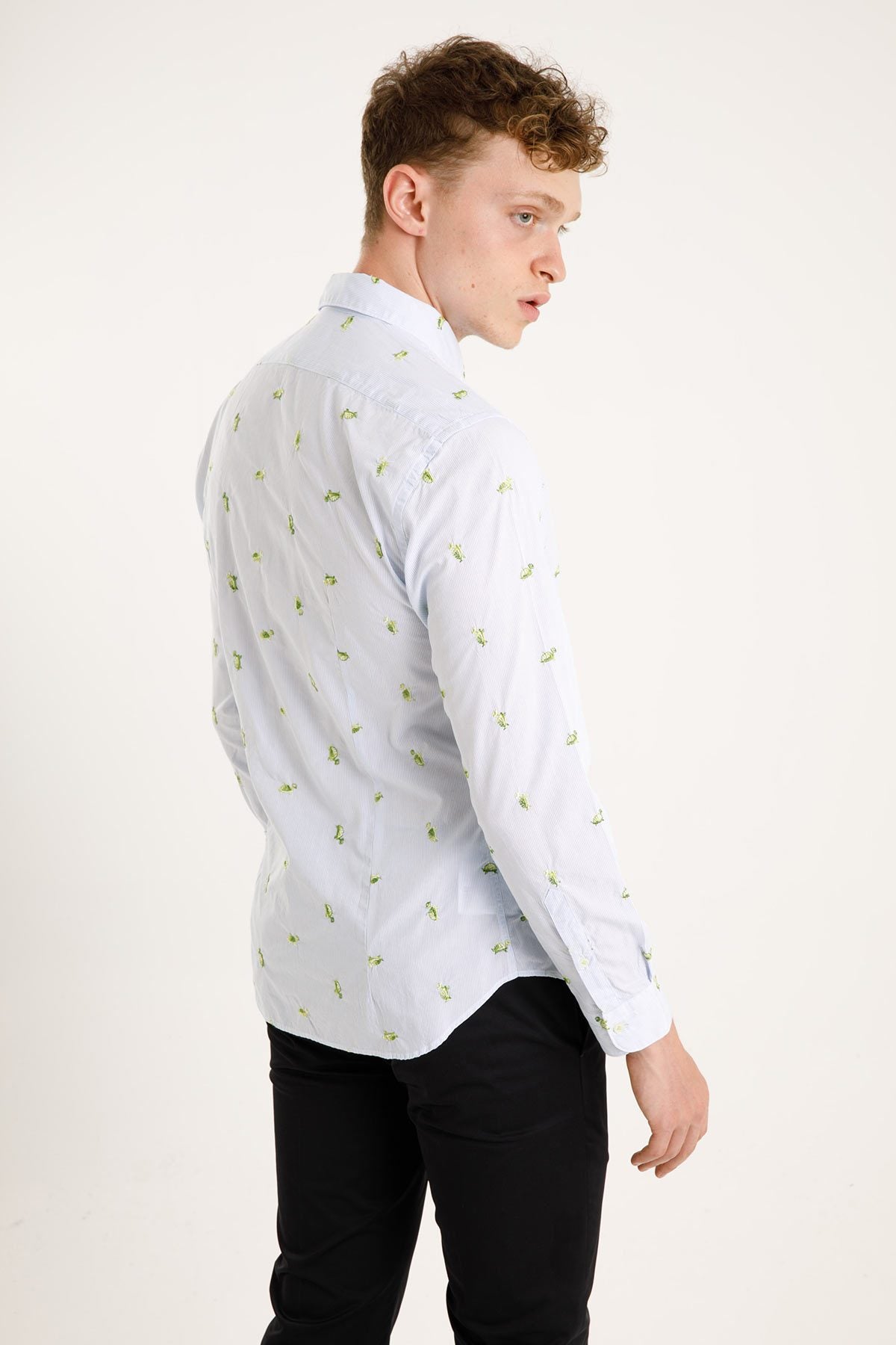 Poggianti Düğmeli Yaka Nakış Kaplumbağa Desenli Pisa Gömlek-Libas Trendy Fashion Store