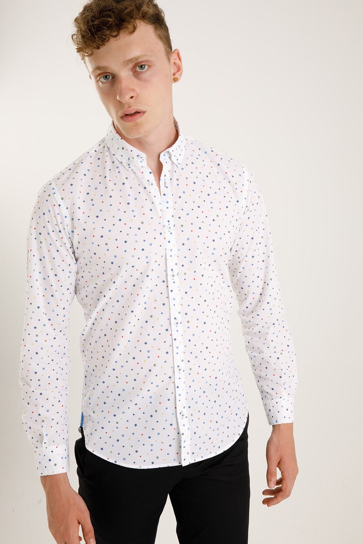 Poggianti Düğmeli Yaka Renkli Desenli Gabella Gömlek-Libas Trendy Fashion Store