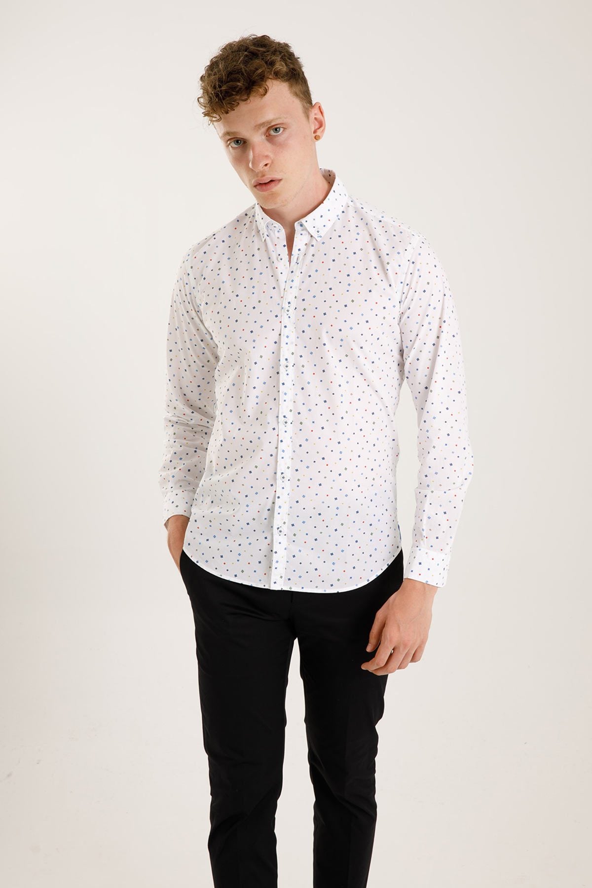 Poggianti Düğmeli Yaka Renkli Desenli Gabella Gömlek-Libas Trendy Fashion Store