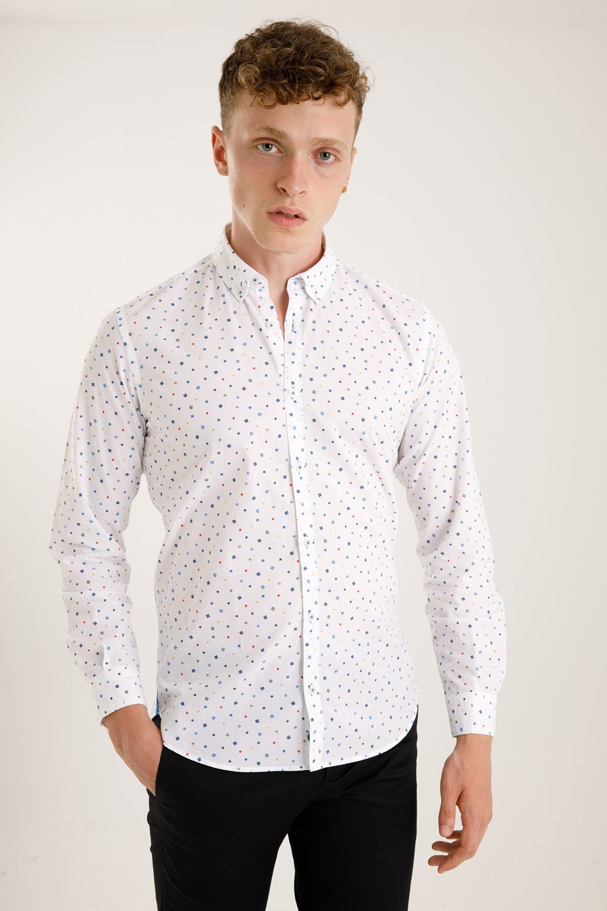 Poggianti Düğmeli Yaka Renkli Desenli Gabella Gömlek-Libas Trendy Fashion Store