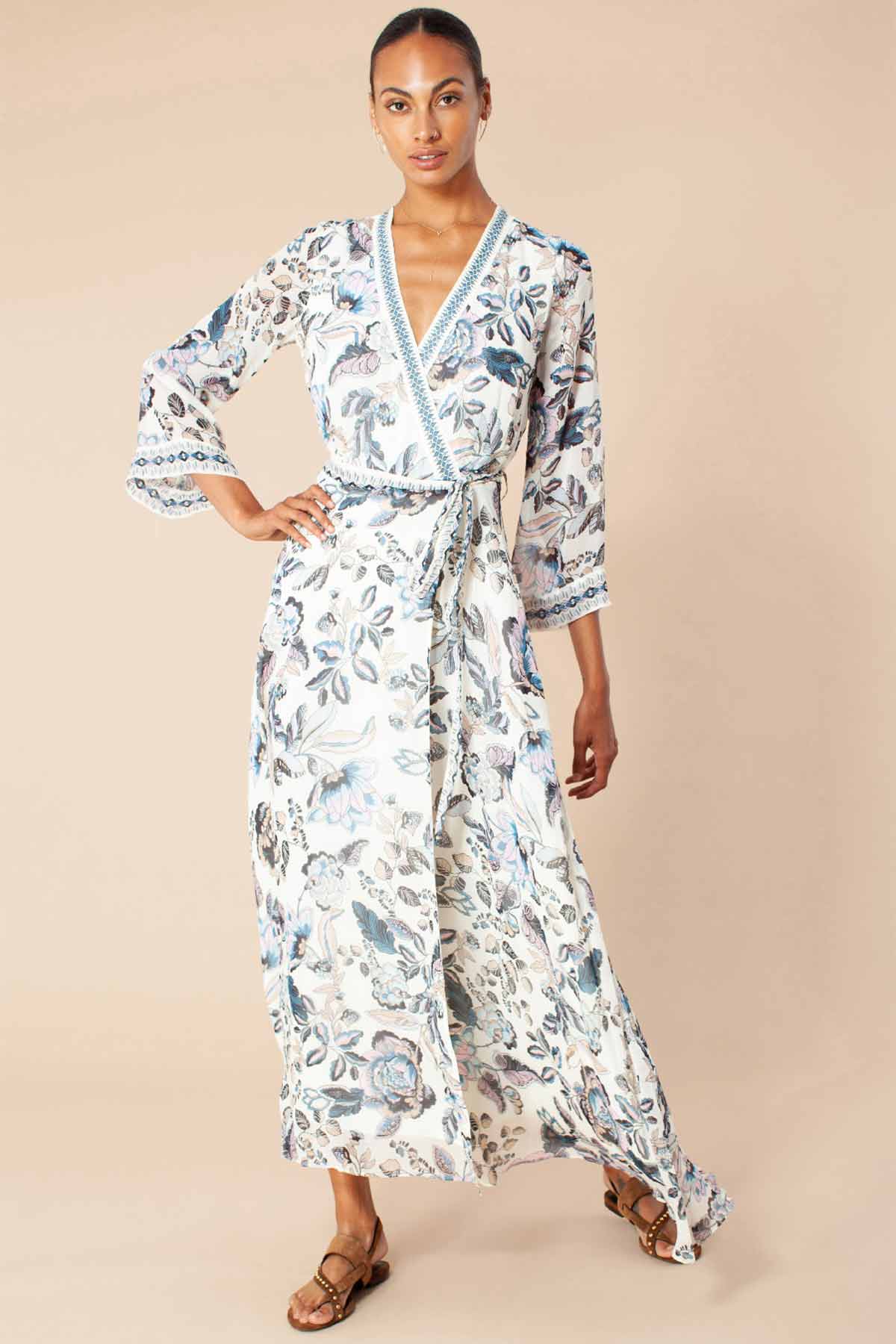 Hale Bob Çiçek Desenli Maxi Kruvaze Elbise-Libas Trendy Fashion Store