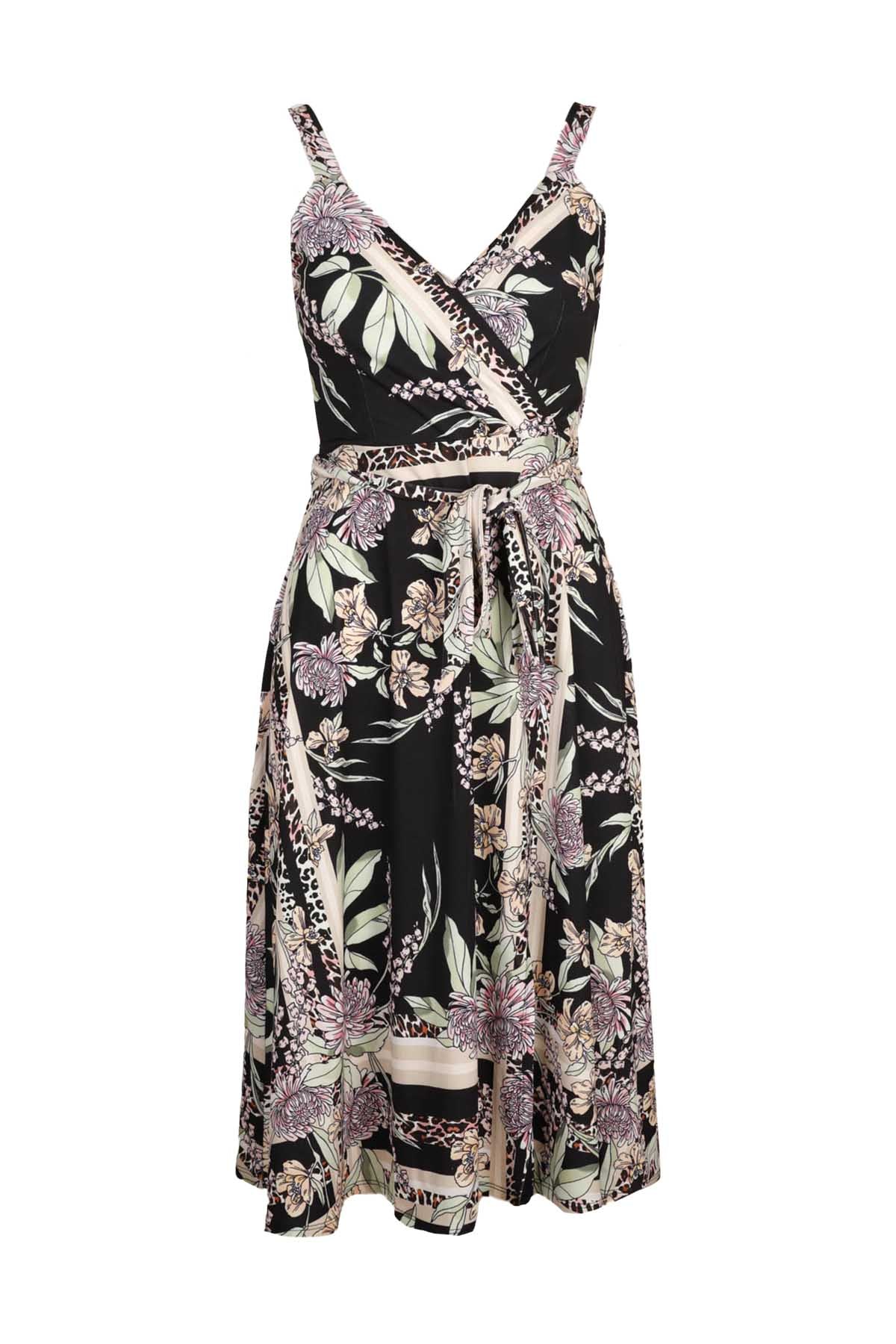 Hale Bob Çiçek Desenli Askılı Kruvaze Elbise-Libas Trendy Fashion Store