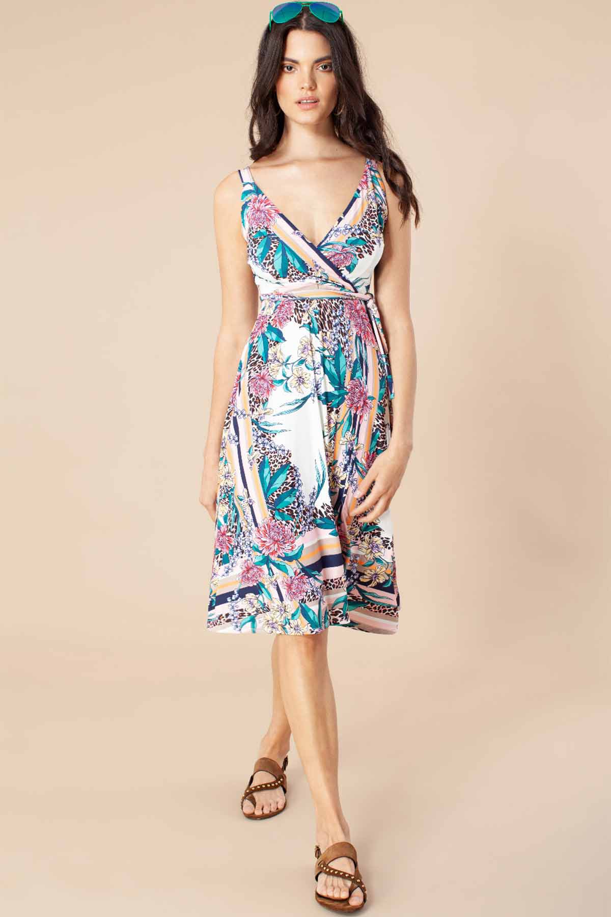 Hale Bob Çiçek Desenli Askılı Kruvaze Elbise-Libas Trendy Fashion Store