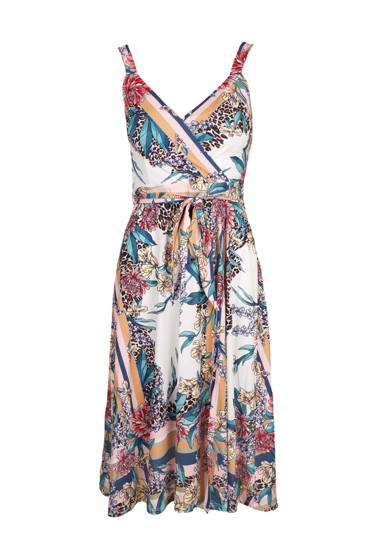 Hale Bob Çiçek Desenli Askılı Kruvaze Elbise-Libas Trendy Fashion Store