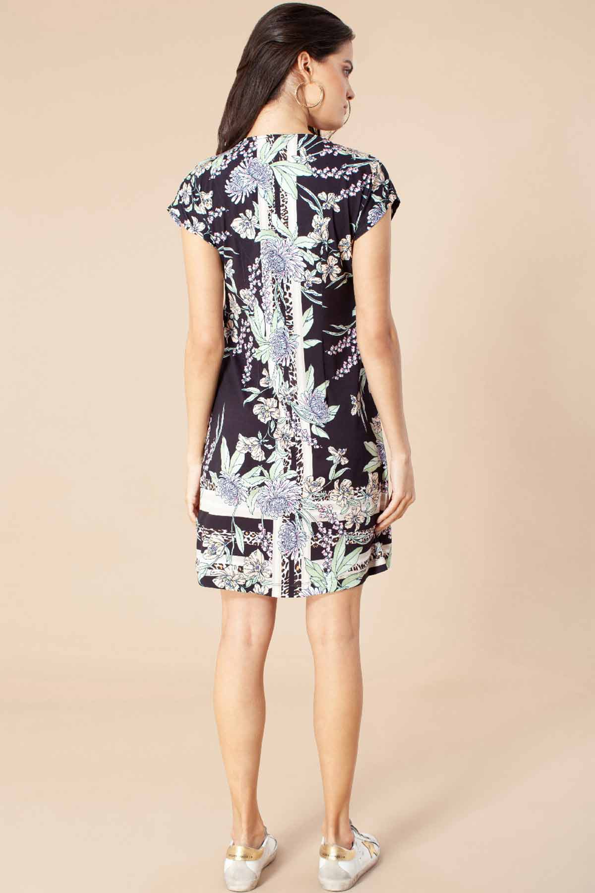 Hale Bob Çiçek Desenli Mini V Yaka Elbise-Libas Trendy Fashion Store