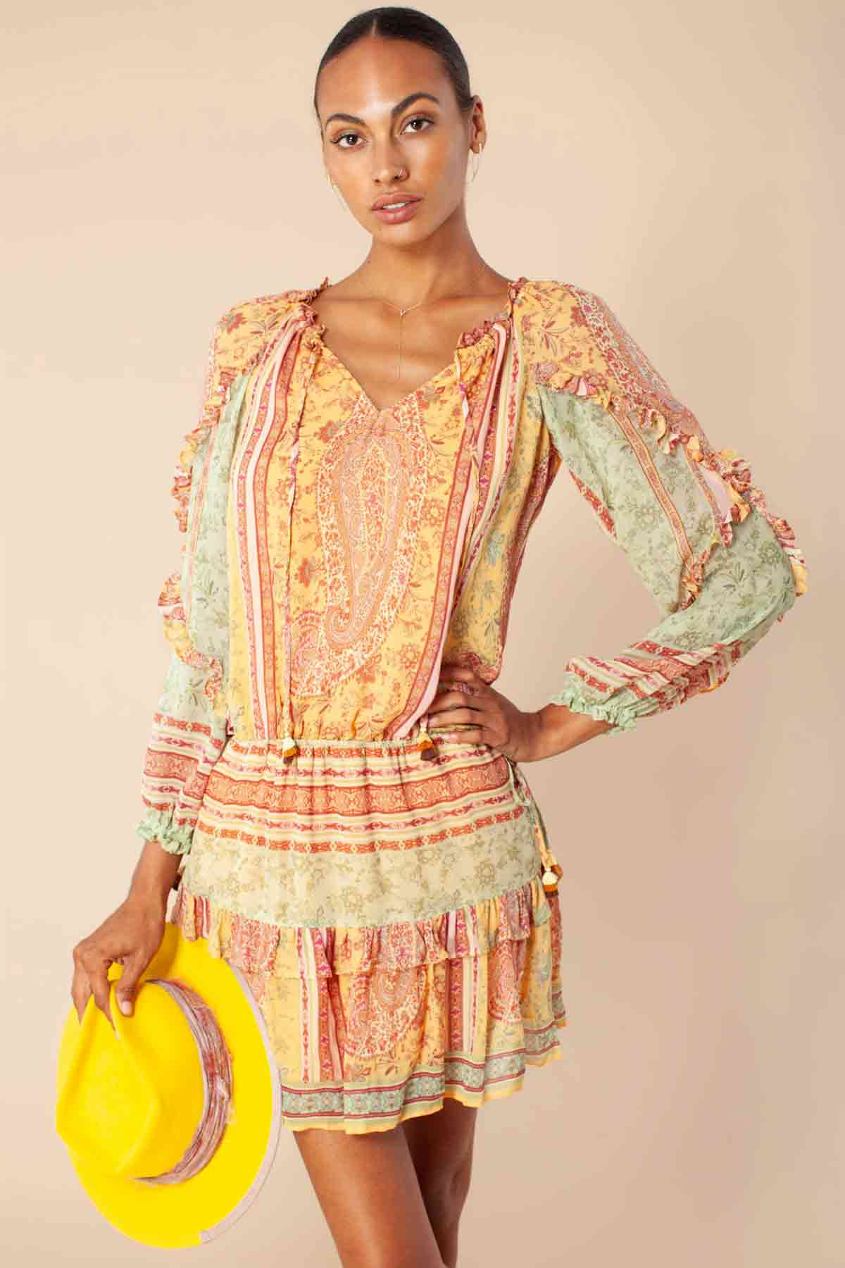 Hale Bob Çiçek Desenli Fırfır Detaylı Mini Elbise-Libas Trendy Fashion Store