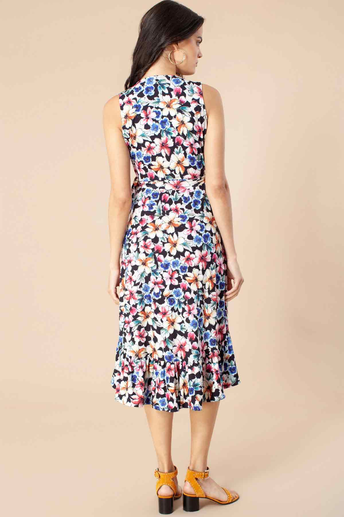 Hale Bob Çiçek Desenli Midi Kruvaze Elbise-Libas Trendy Fashion Store
