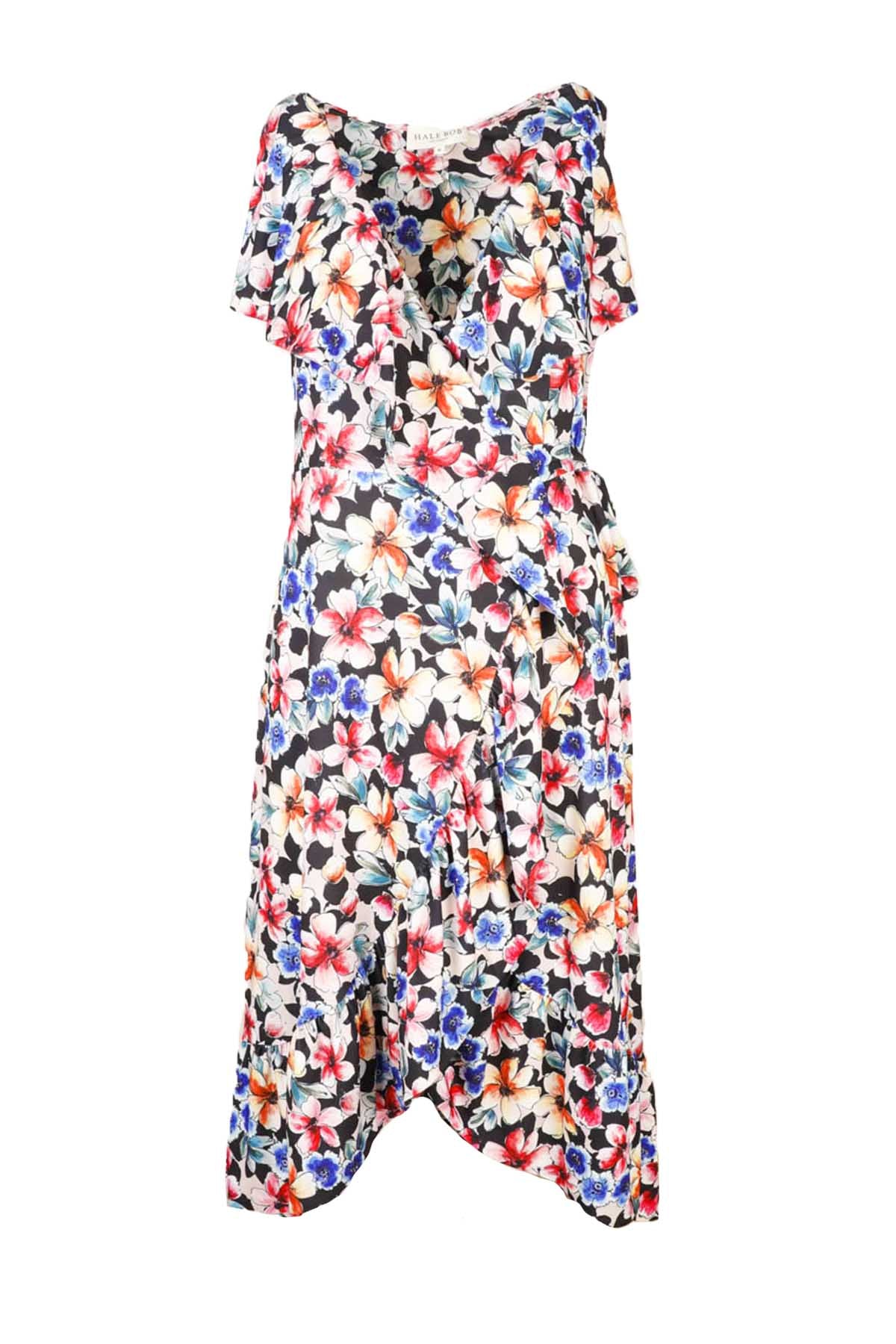 Hale Bob Çiçek Desenli Midi Kruvaze Elbise-Libas Trendy Fashion Store