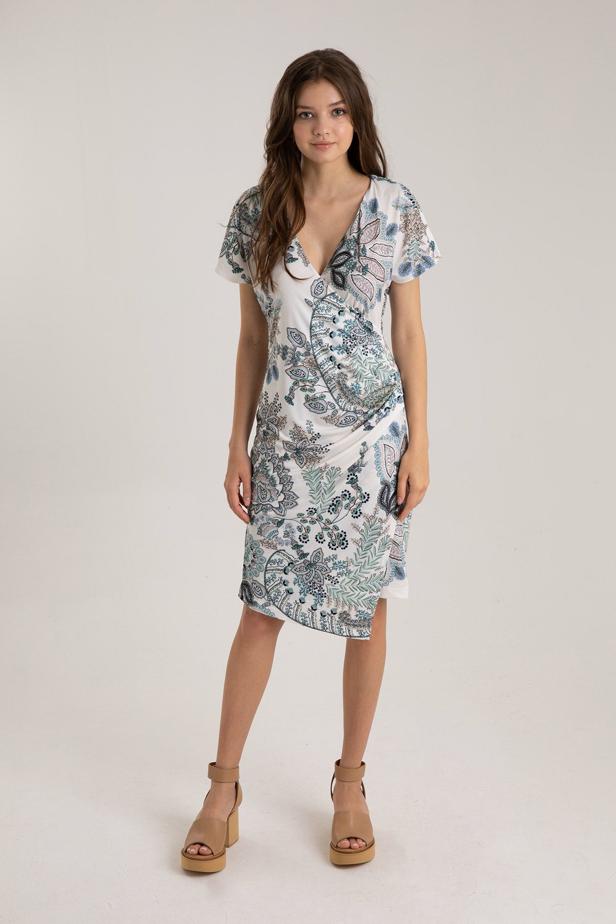 Hale Bob V Yaka Diz Üstü Kruvaze Elbise-Libas Trendy Fashion Store