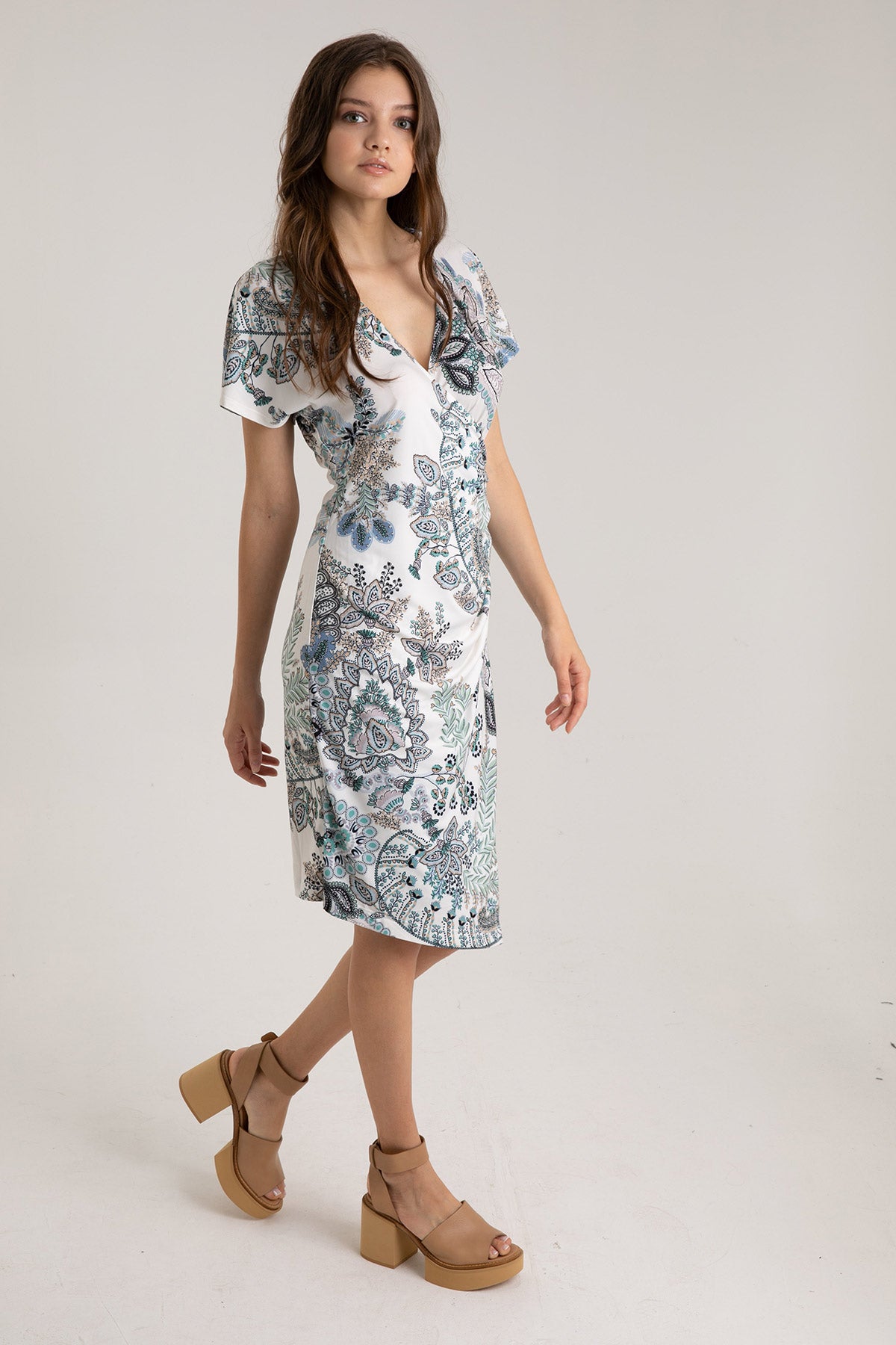 Hale Bob V Yaka Diz Üstü Kruvaze Elbise-Libas Trendy Fashion Store