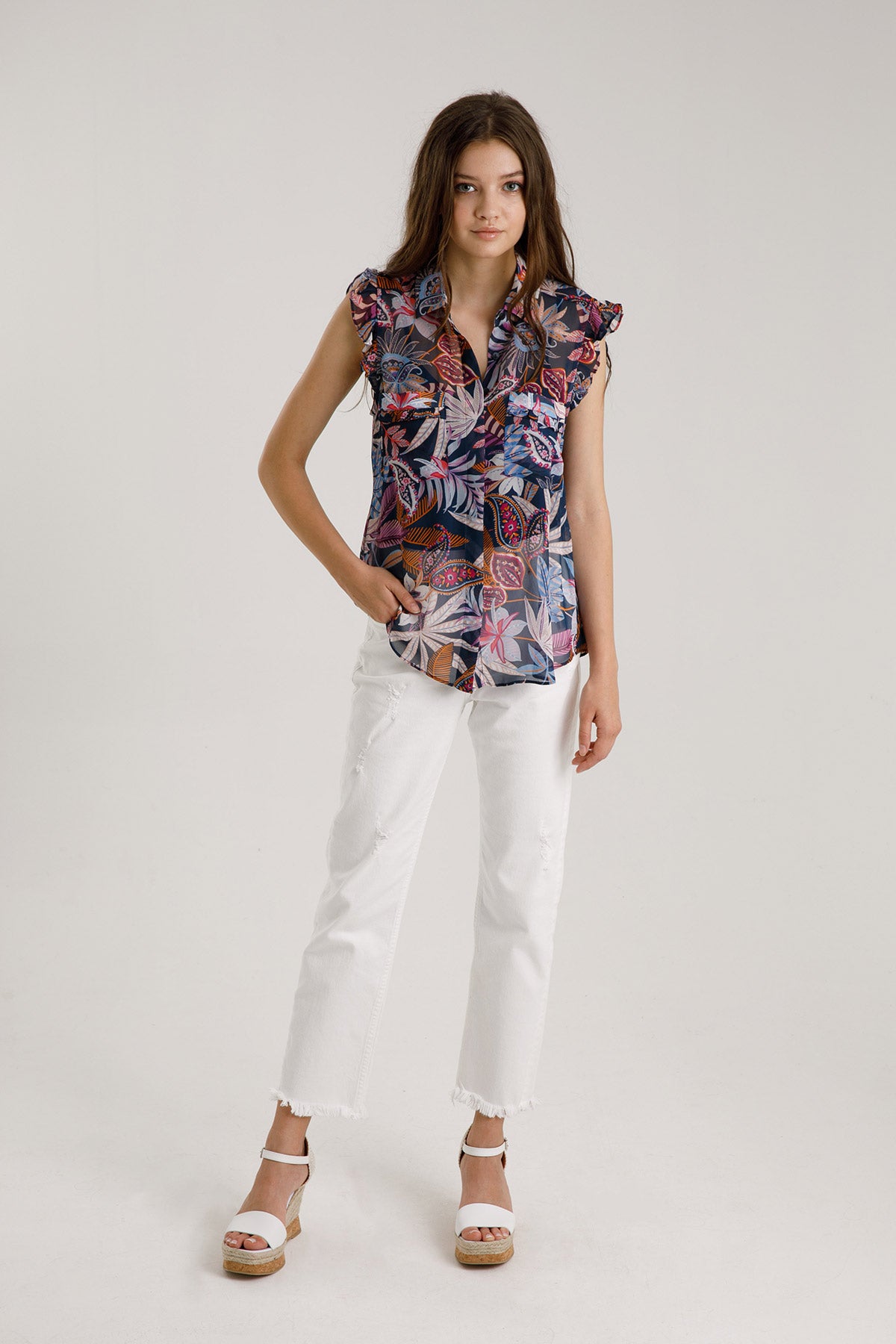 Hale Bob Fırfır Detaylı Desenli Gömlek-Libas Trendy Fashion Store