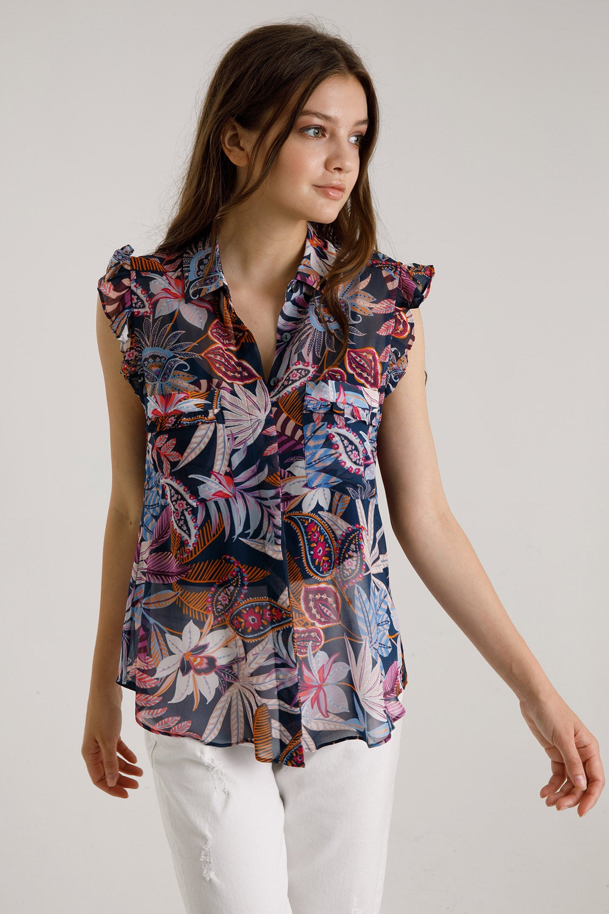 Hale Bob Fırfır Detaylı Desenli Gömlek-Libas Trendy Fashion Store