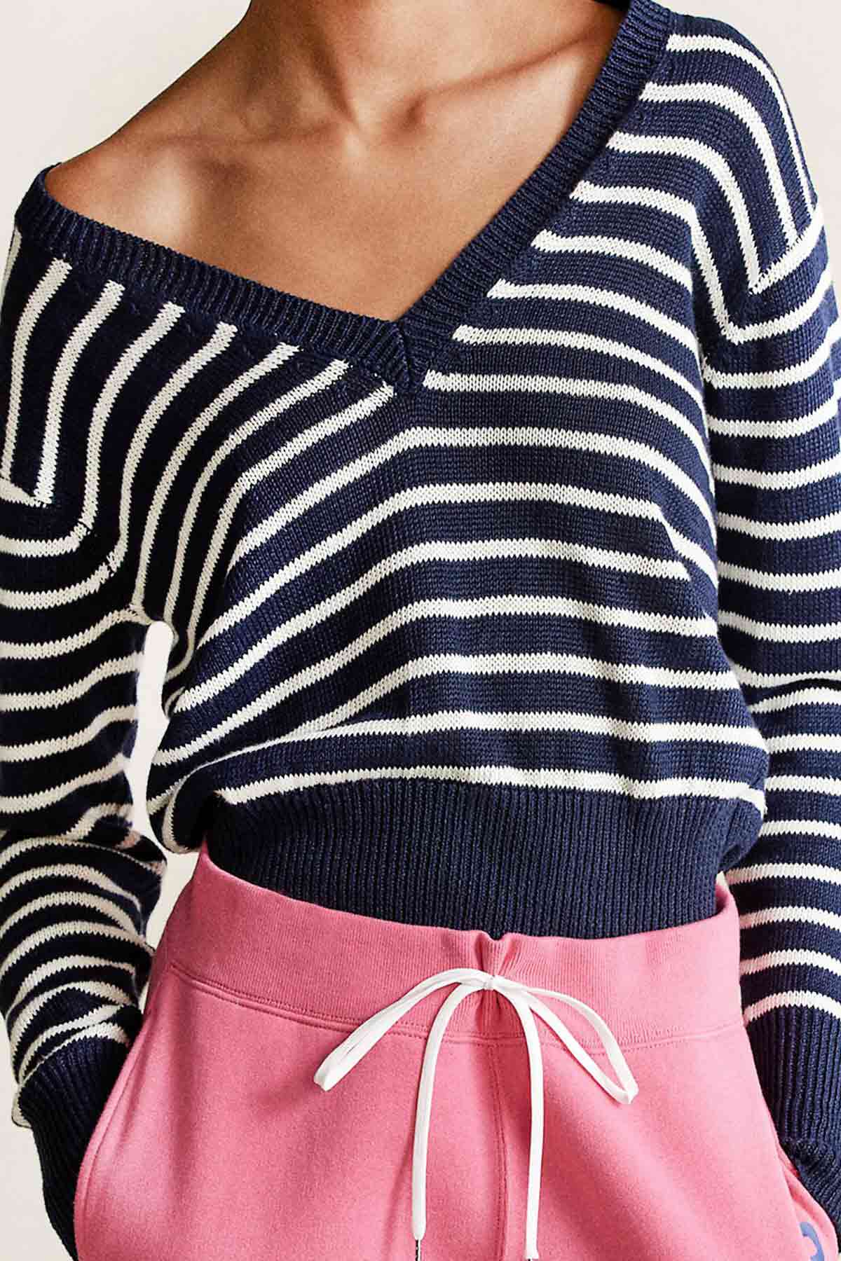 Polo Ralph Lauren Geniş Kesim Kayık V Yaka Keten Triko-Libas Trendy Fashion Store