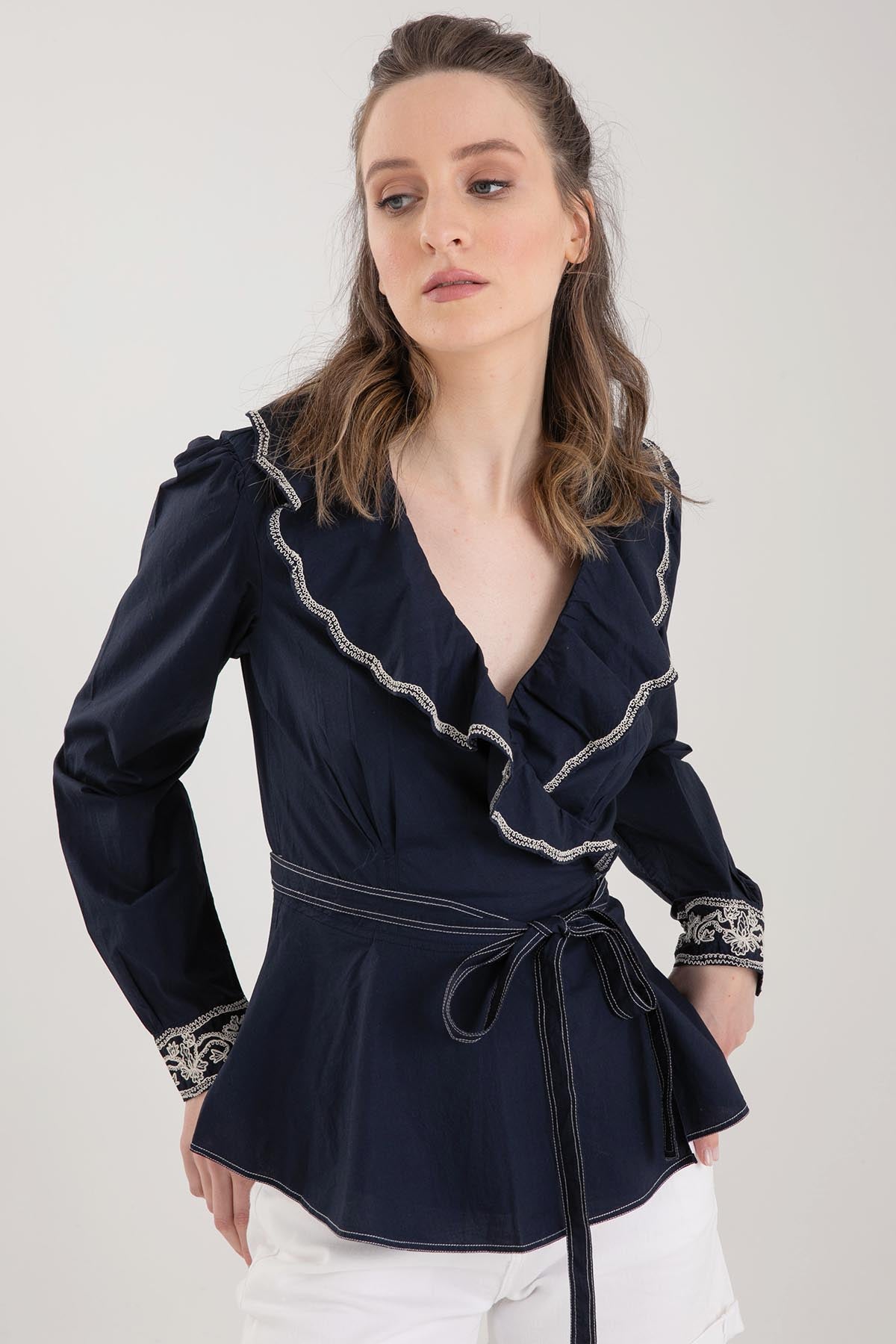 Polo Ralph Lauren Belden Kuşaklı Volanlı Yaka Marin Gömlek-Libas Trendy Fashion Store