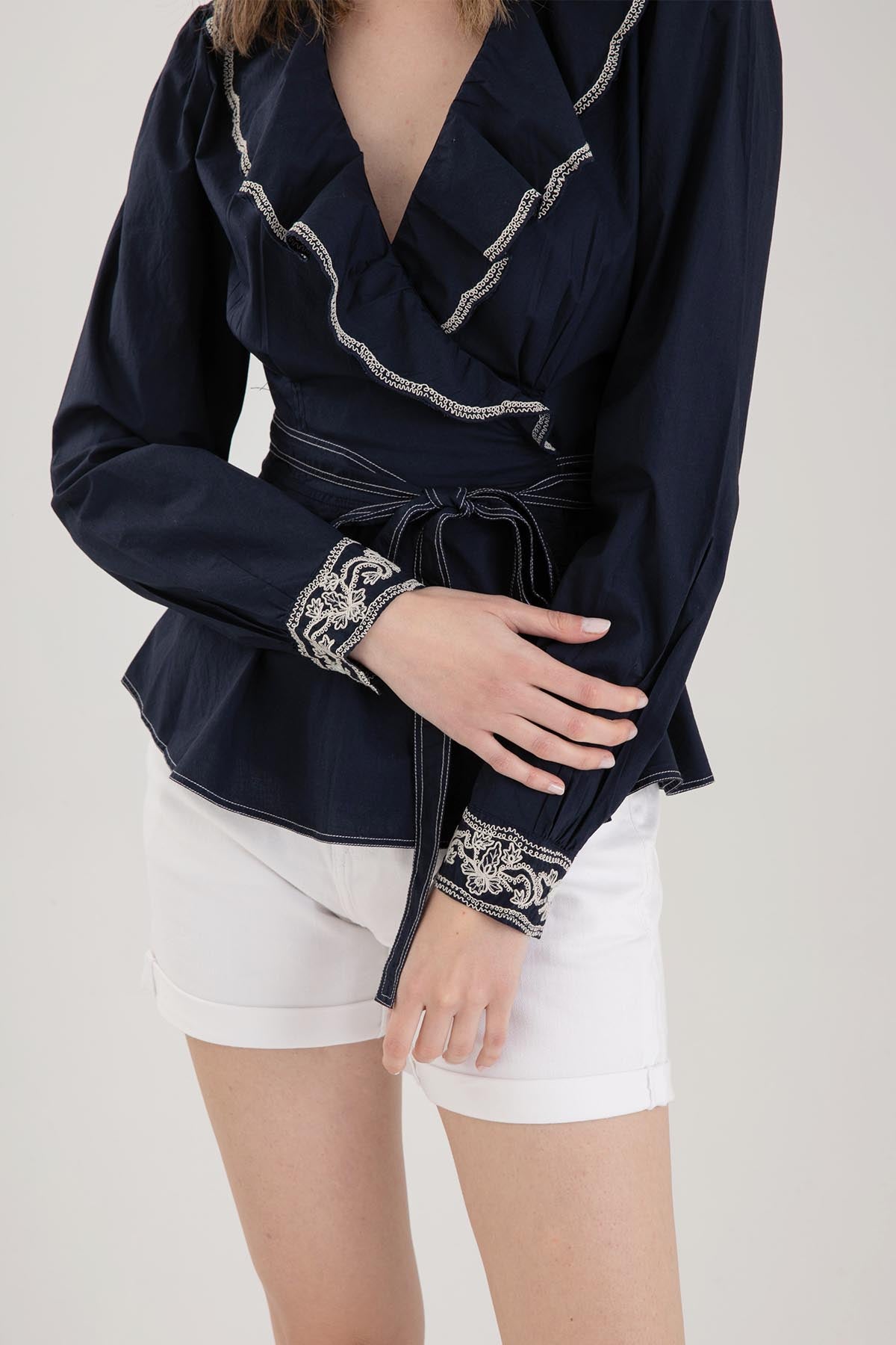 Polo Ralph Lauren Belden Kuşaklı Volanlı Yaka Marin Gömlek-Libas Trendy Fashion Store