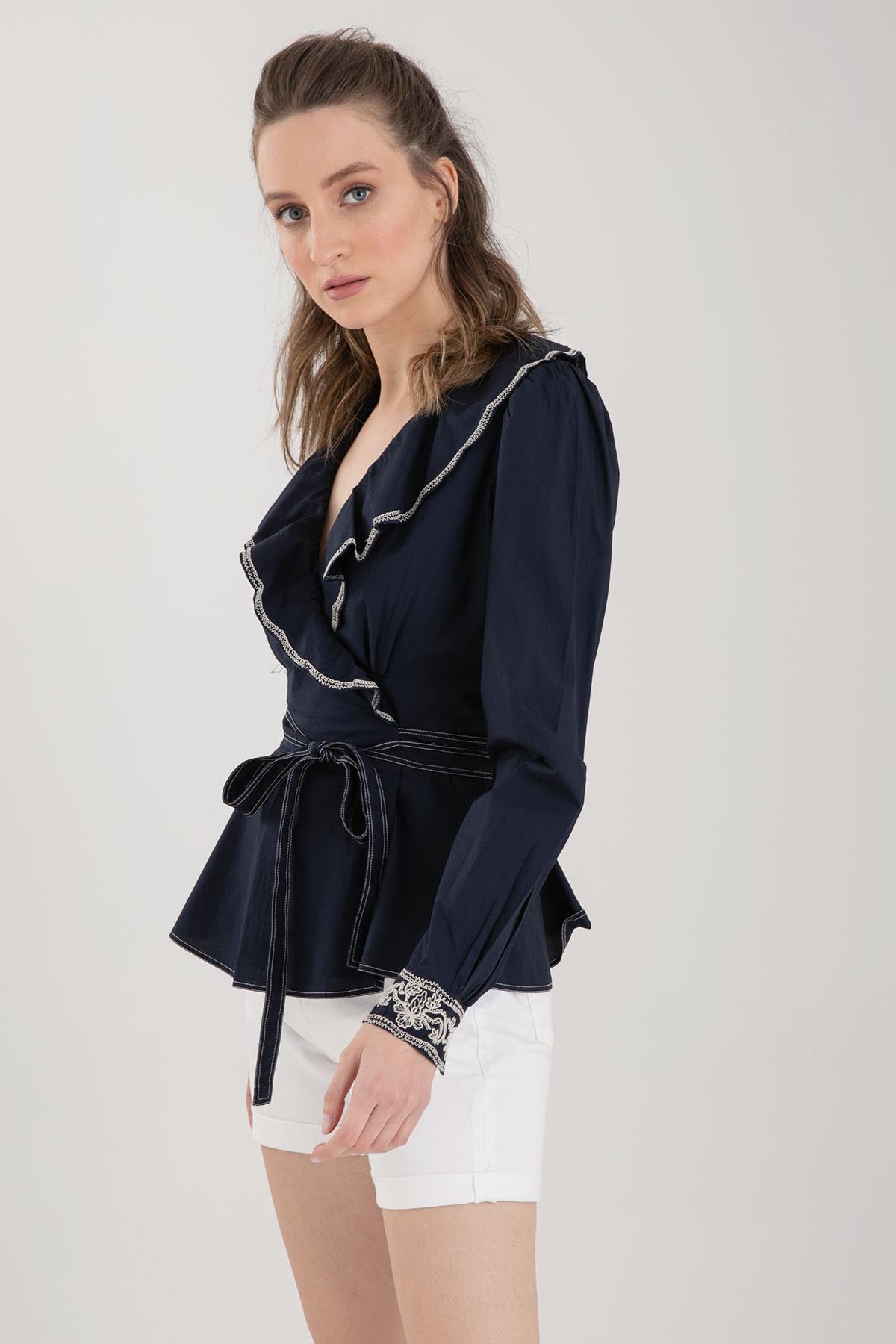 Polo Ralph Lauren Belden Kuşaklı Volanlı Yaka Marin Gömlek-Libas Trendy Fashion Store