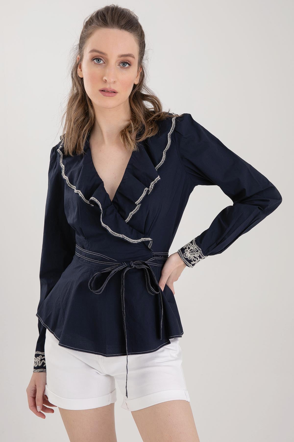 Polo Ralph Lauren Belden Kuşaklı Volanlı Yaka Marin Gömlek-Libas Trendy Fashion Store