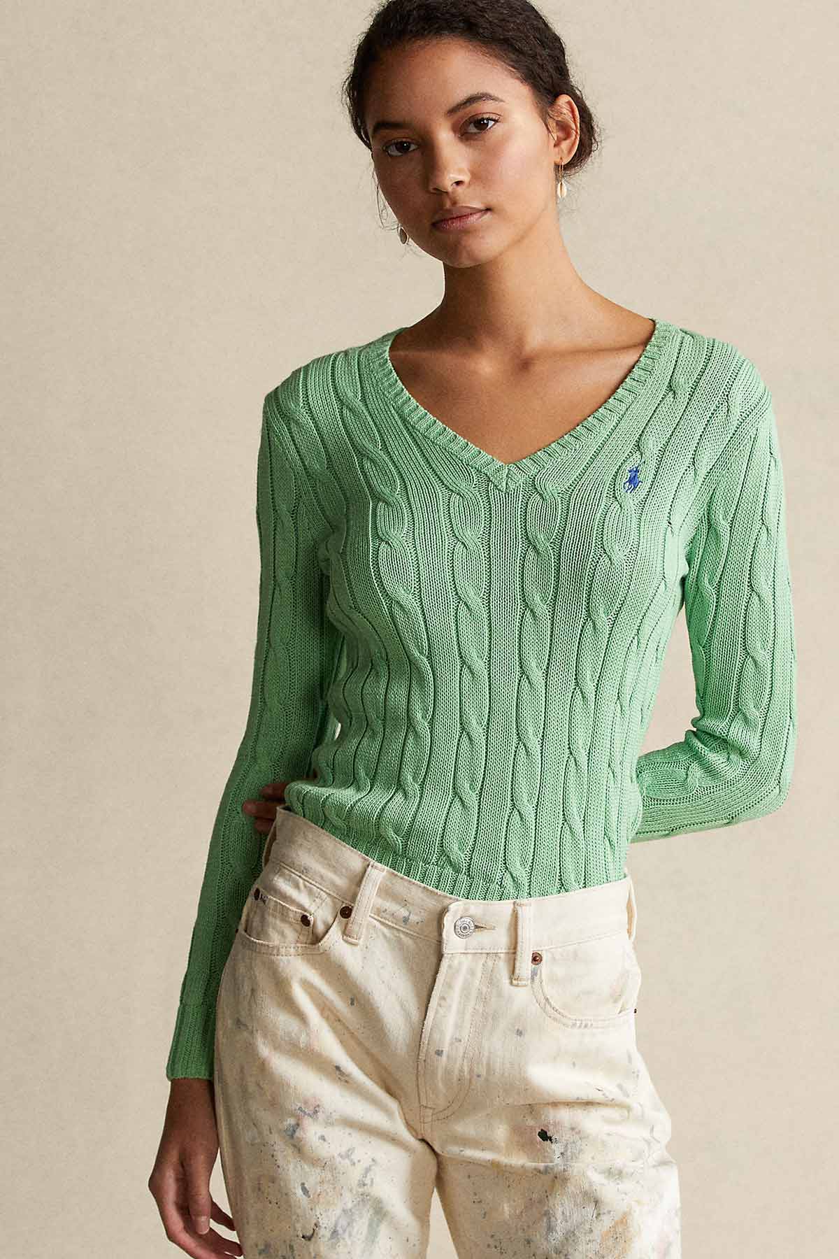 Polo Ralph Lauren Pima Cotton V Yaka Slim Fit Saç Örgü Triko-Libas Trendy Fashion Store