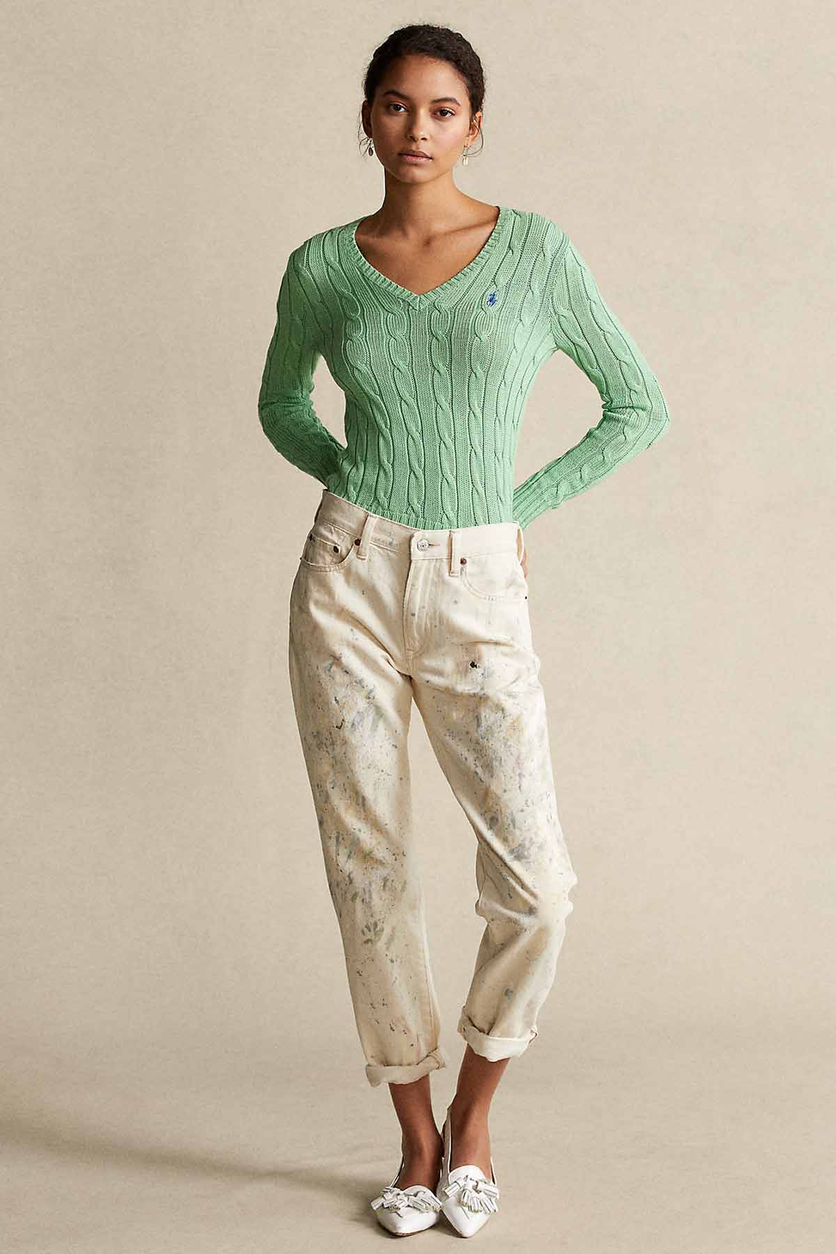 Polo Ralph Lauren Pima Cotton V Yaka Slim Fit Saç Örgü Triko-Libas Trendy Fashion Store