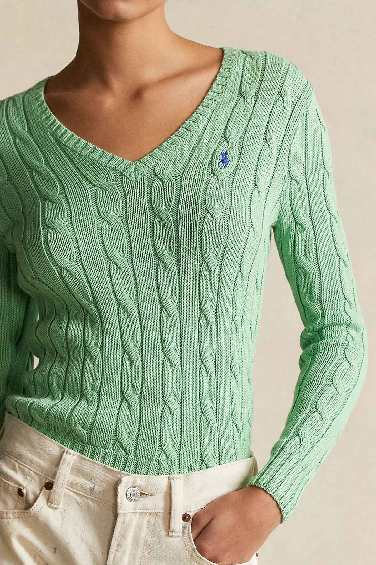 Polo Ralph Lauren Pima Cotton V Yaka Slim Fit Saç Örgü Triko-Libas Trendy Fashion Store