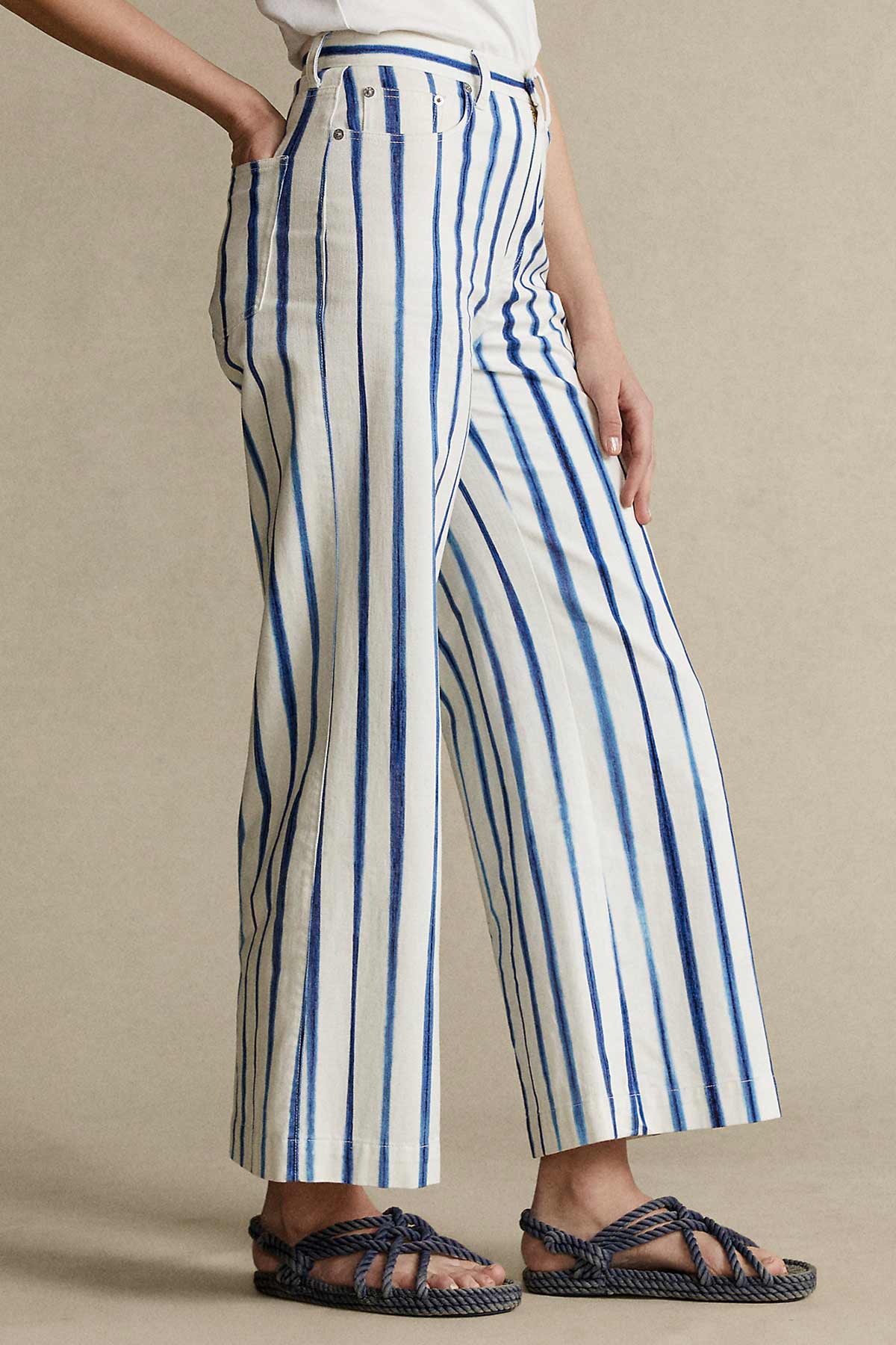 Polo Ralph Lauren Çizgili Yüksek Bel Crop Paça Pantolon-Libas Trendy Fashion Store