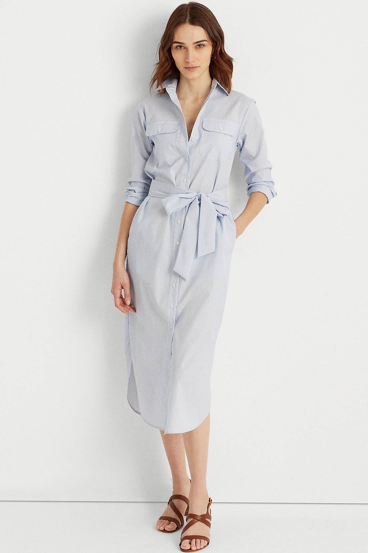 Polo Ralph Lauren Çizgili Belden Kuşaklı Gömlek Elbise-Libas Trendy Fashion Store