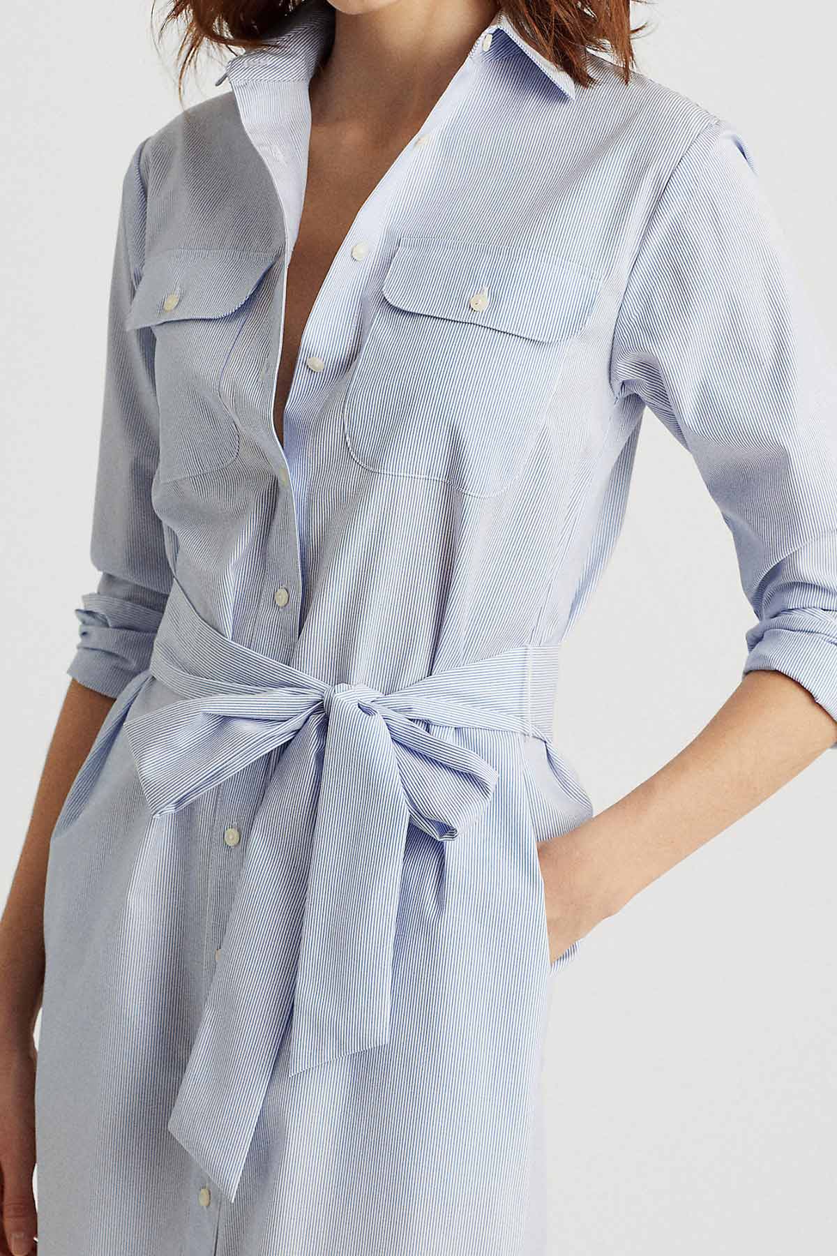 Polo Ralph Lauren Çizgili Belden Kuşaklı Gömlek Elbise-Libas Trendy Fashion Store