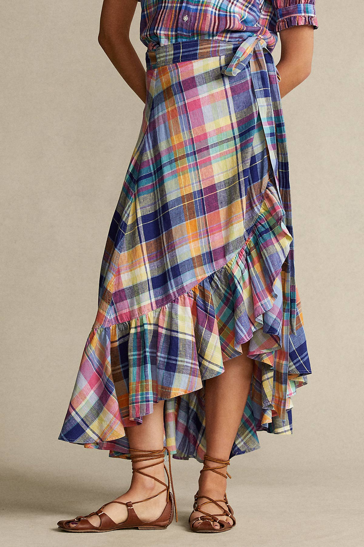 Polo Ralph Lauren Ekoseli Belden Kuşaklı Asimetrik Etek-Libas Trendy Fashion Store