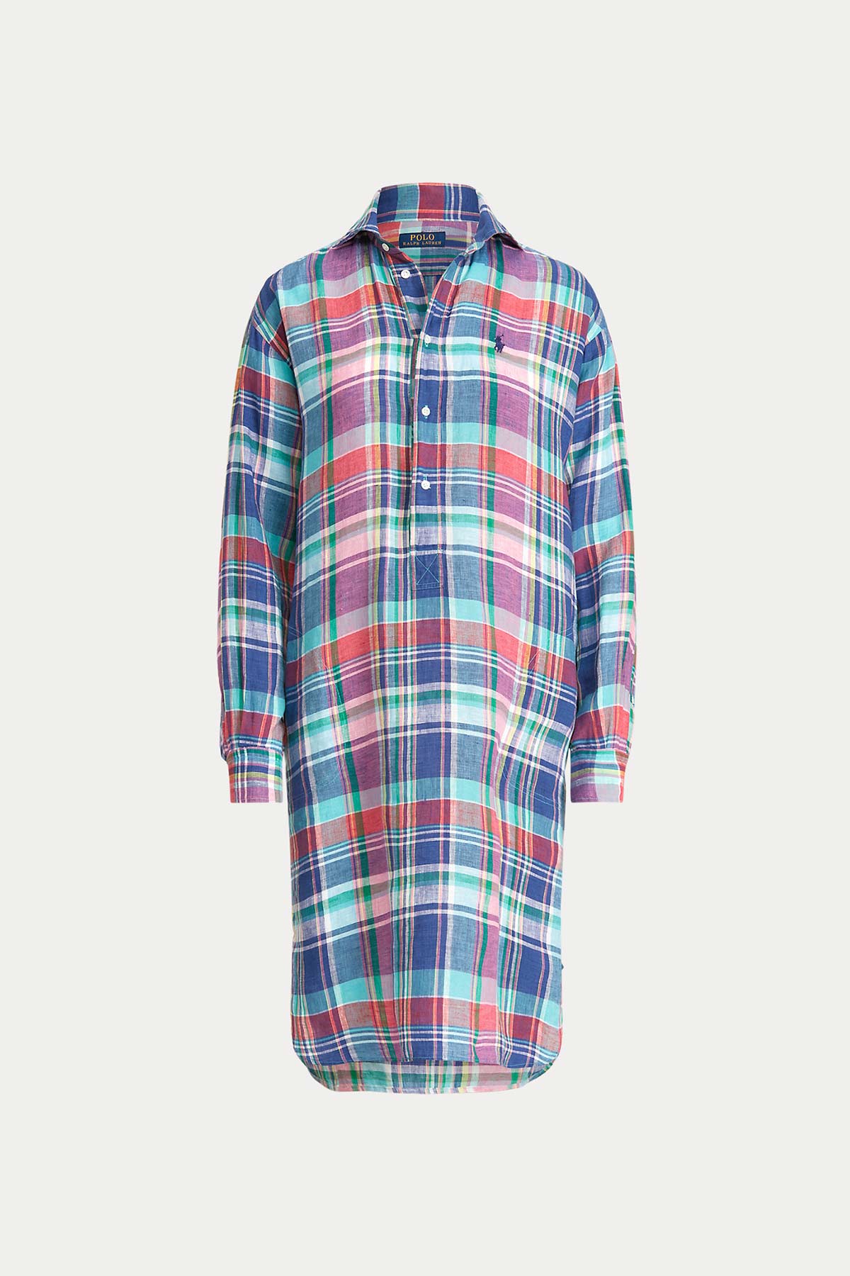 Polo Ralph Lauren Relaxed Fit Ekoseli Keten Gömlek Elbise-Libas Trendy Fashion Store