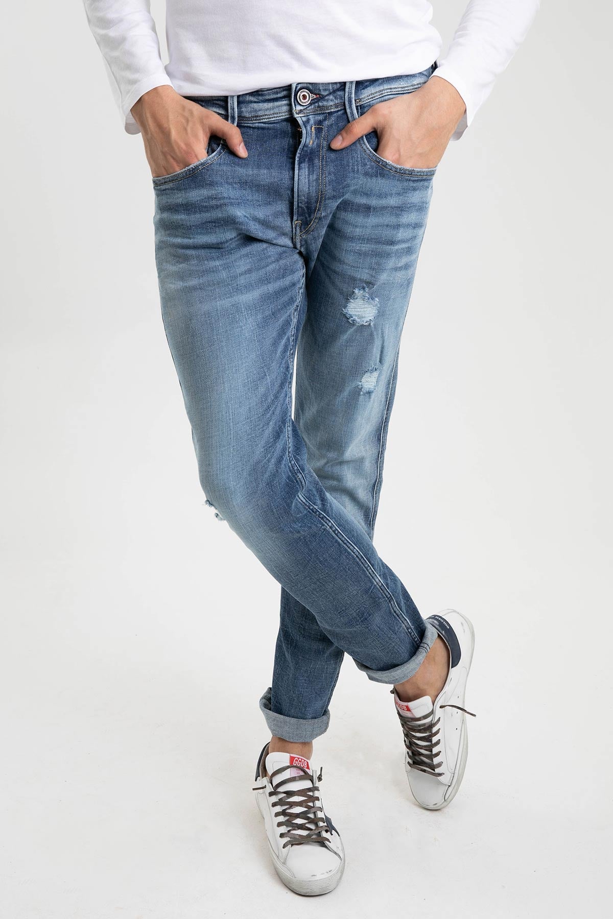 Replay Yırtıklı Eskitmeli Anbass Slim Fit Jeans-Libas Trendy Fashion Store