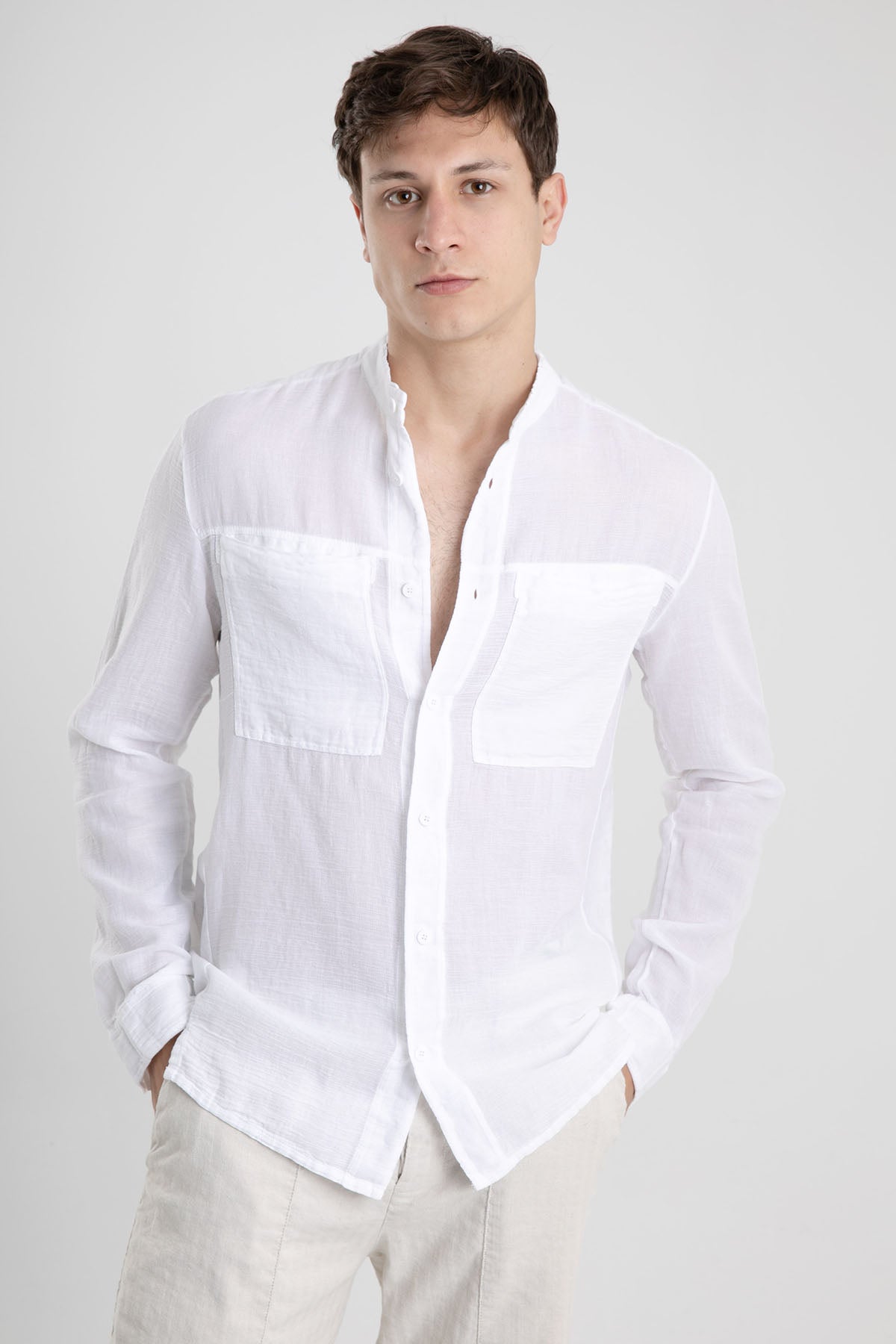 Transit Keten Karışımlı Hakim Yaka Gömlek-Libas Trendy Fashion Store