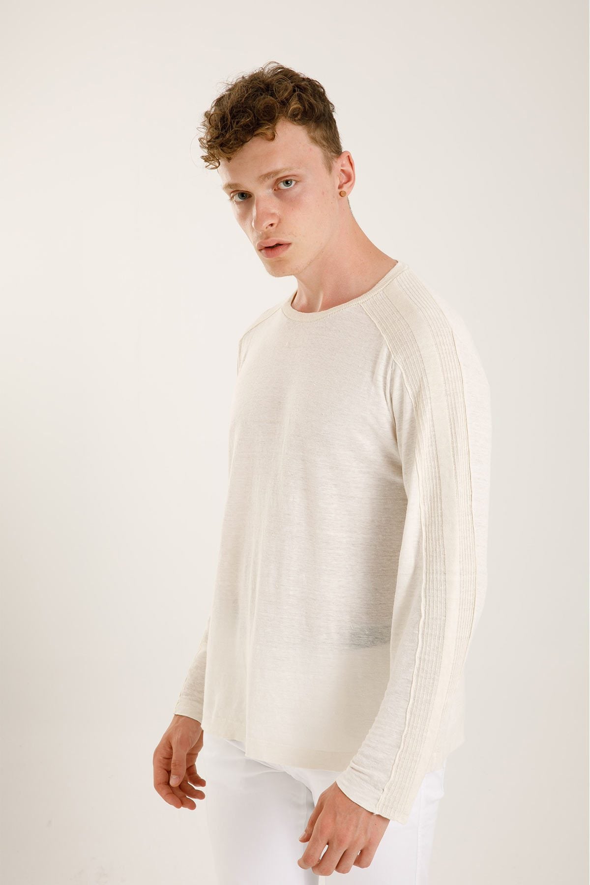 Transit Keten Karışımlı Yuvarlak Yaka Uzun Kollu Triko T-shirt-Libas Trendy Fashion Store