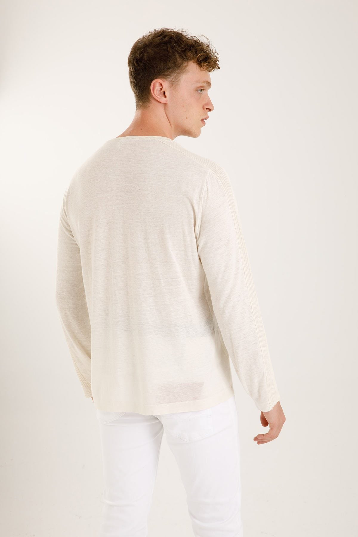 Transit Keten Karışımlı Yuvarlak Yaka Uzun Kollu Triko T-shirt-Libas Trendy Fashion Store