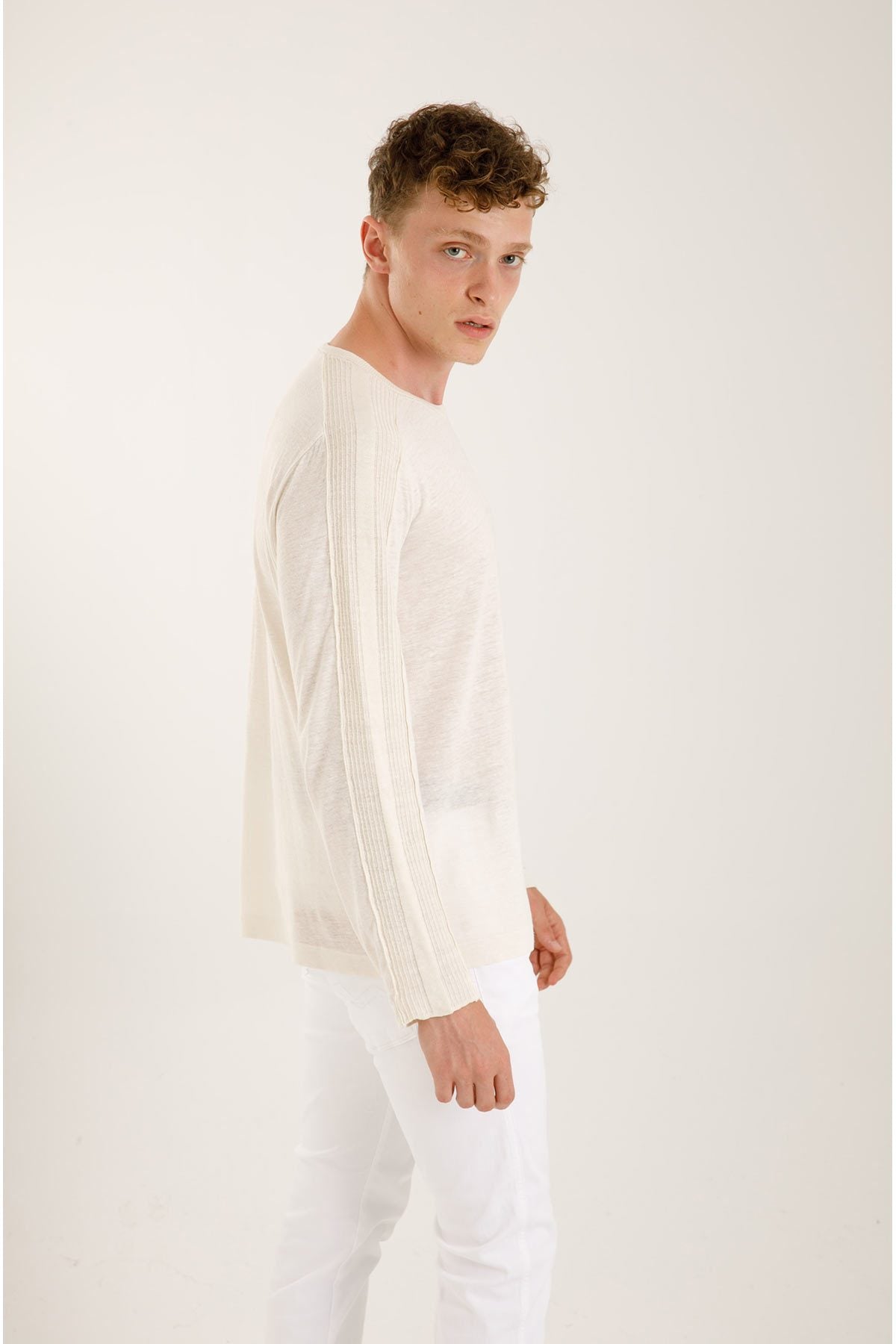 Transit Keten Karışımlı Yuvarlak Yaka Uzun Kollu Triko T-shirt-Libas Trendy Fashion Store