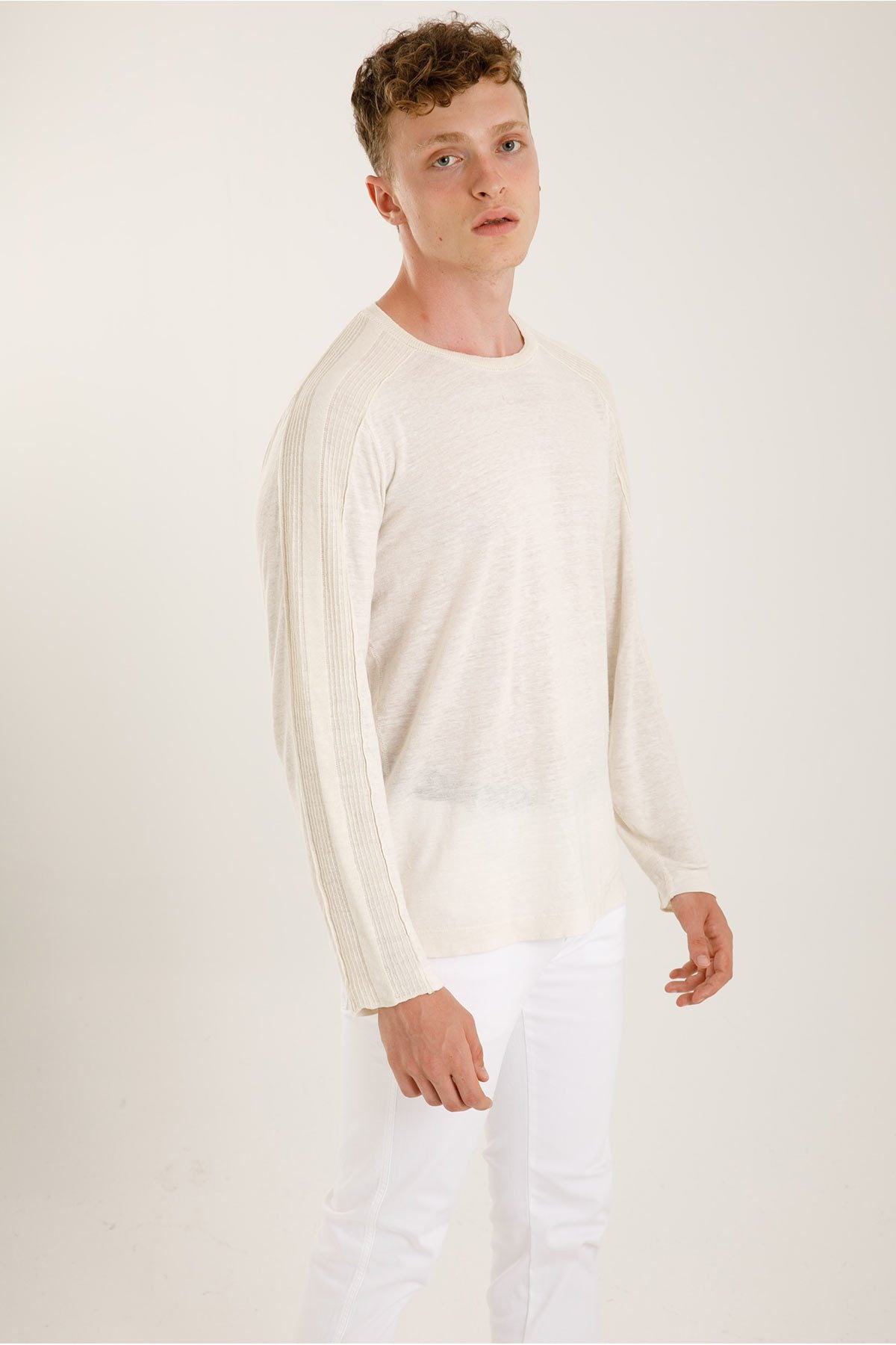 Transit Keten Karışımlı Yuvarlak Yaka Uzun Kollu Triko T-shirt-Libas Trendy Fashion Store