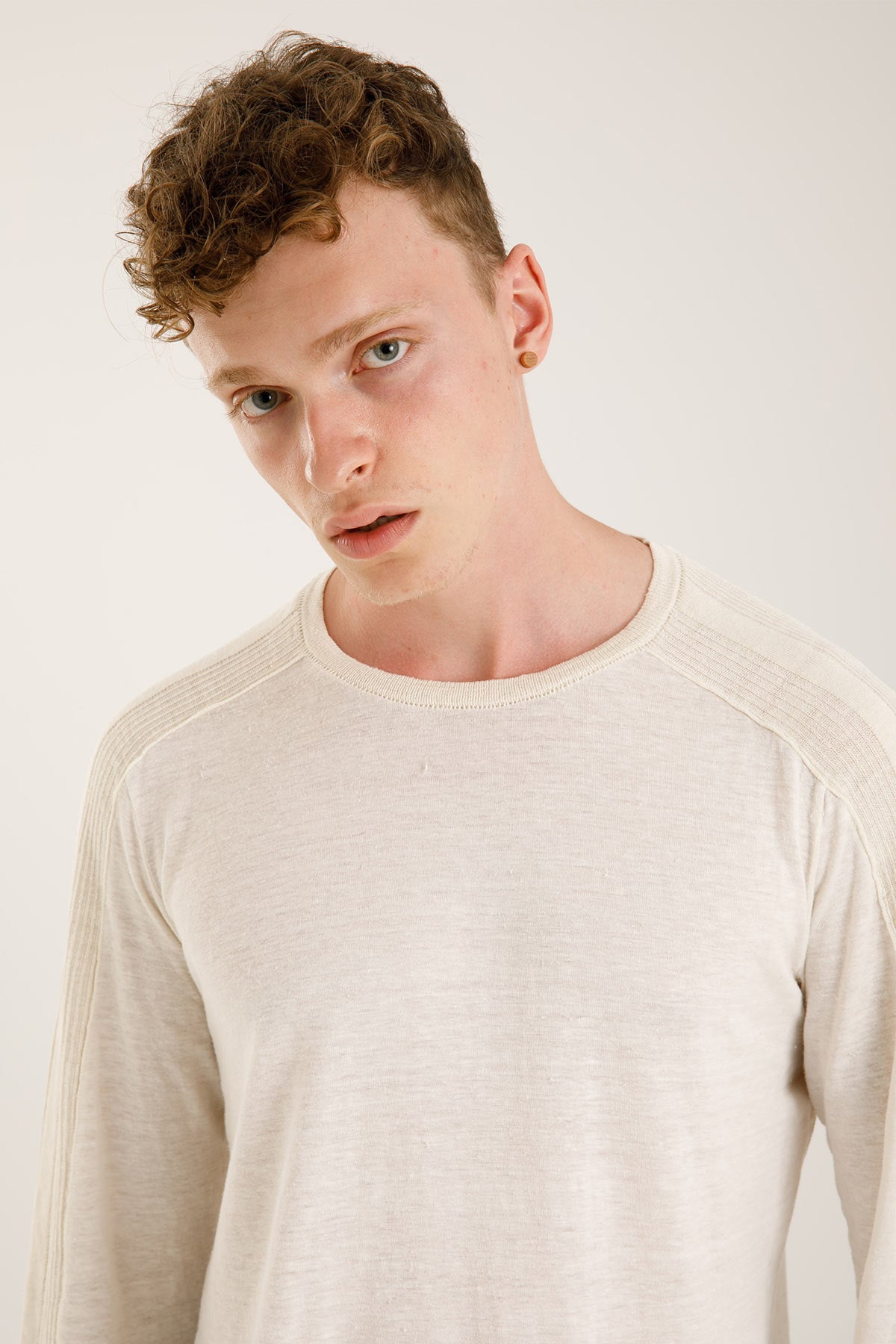 Transit Keten Karışımlı Yuvarlak Yaka Uzun Kollu Triko T-shirt-Libas Trendy Fashion Store