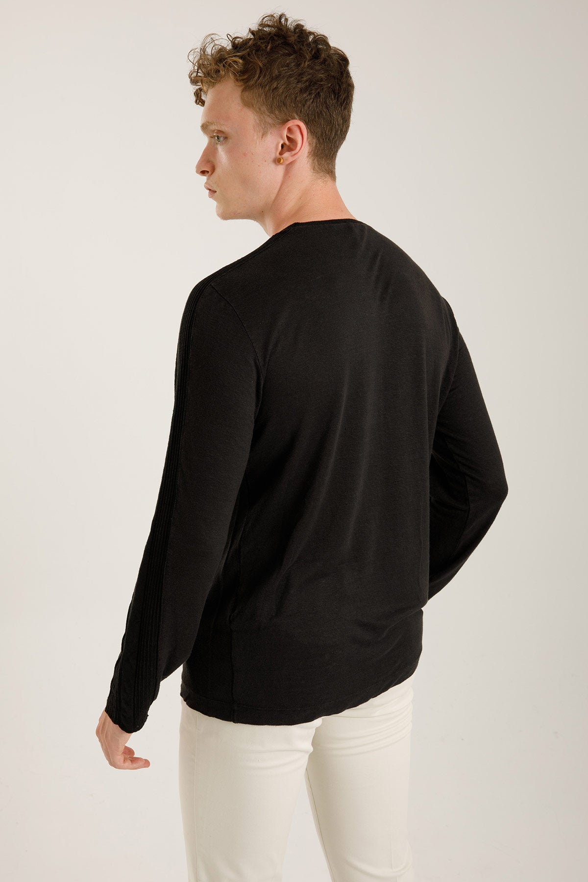 Transit Keten Karışımlı Yuvarlak Yaka Uzun Kollu Triko T-shirt-Libas Trendy Fashion Store