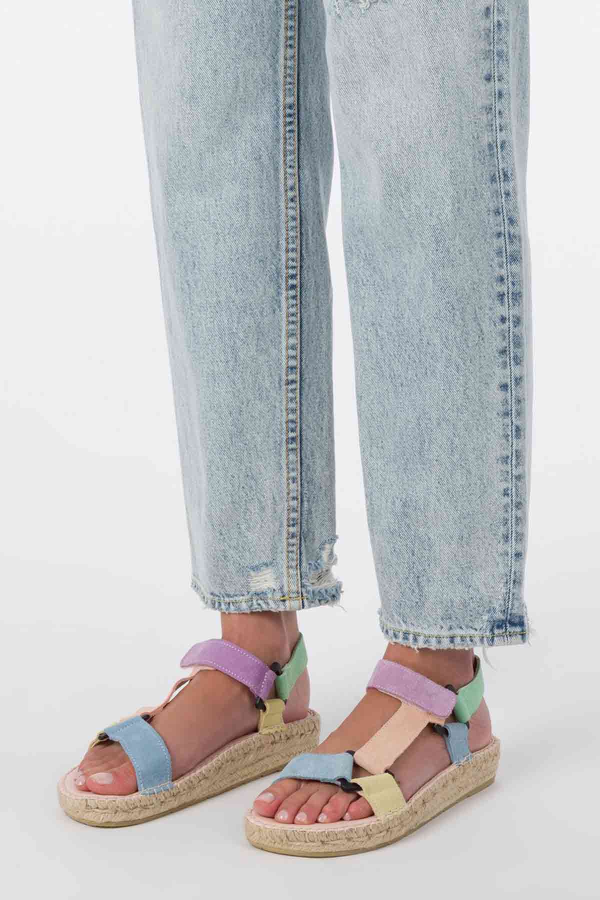Manebi Pastel Renkli Nubuk Espadril Sandalet-Libas Trendy Fashion Store
