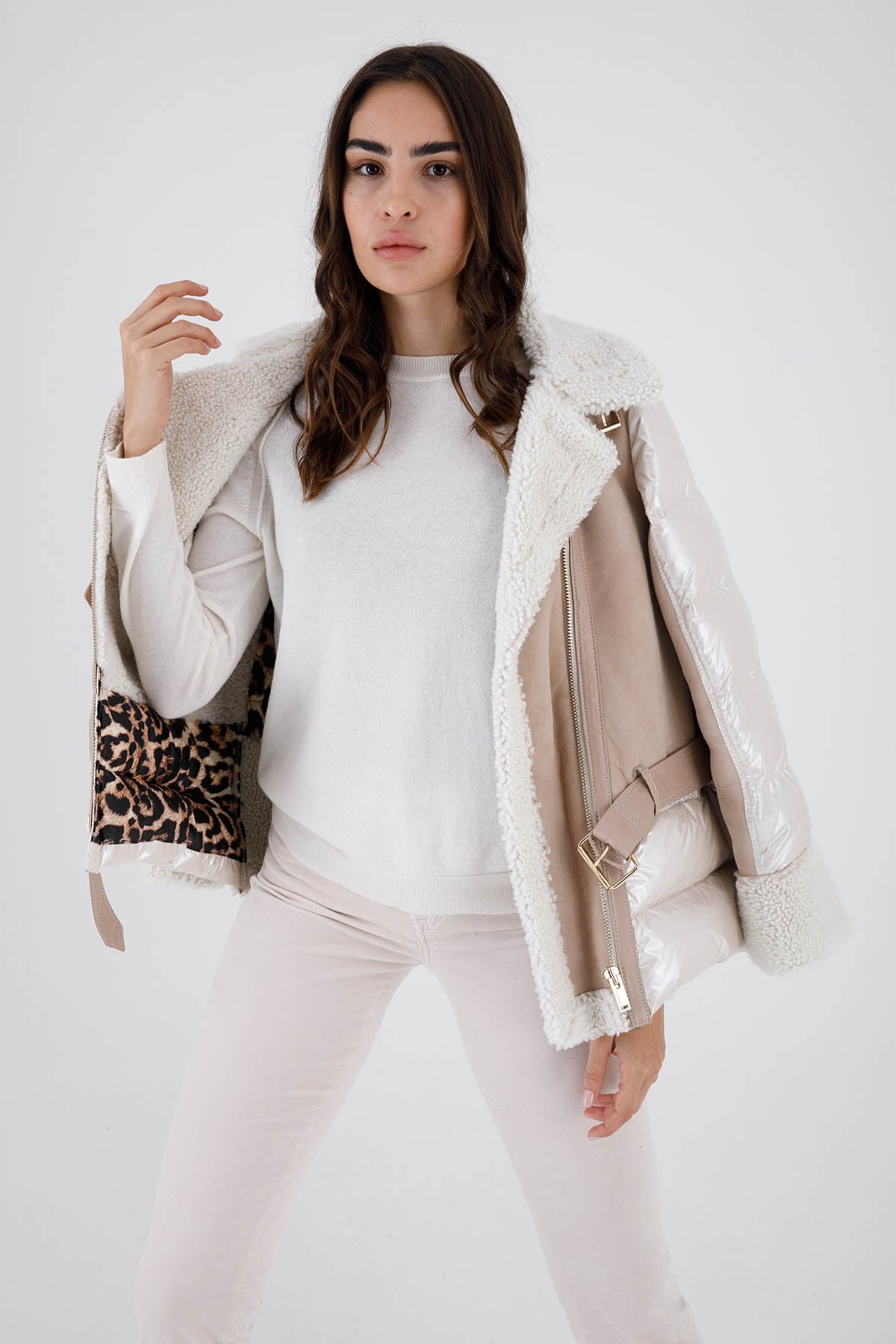 Flo & Clo Kemerli Deri Shearling Puffer Kaban-Libas Trendy Fashion Store