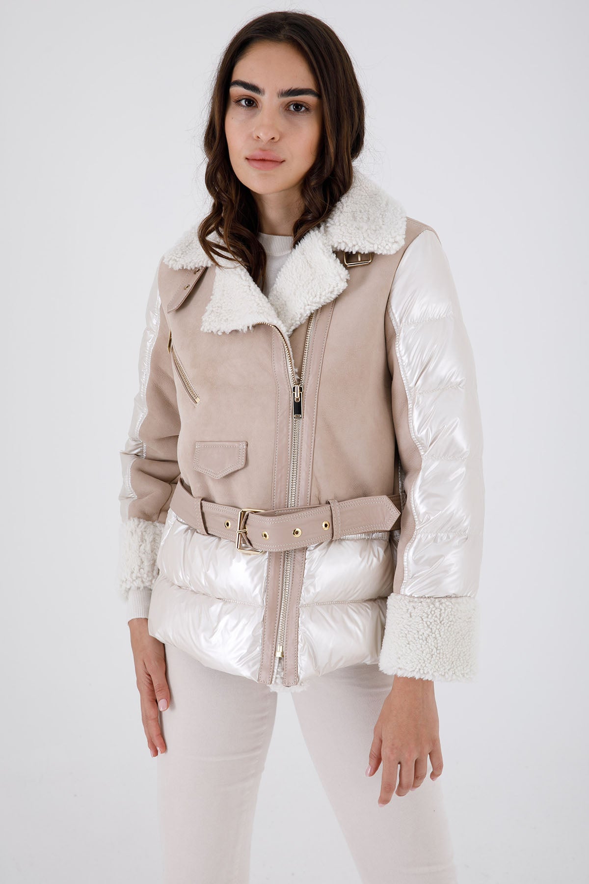 Flo & Clo Kemerli Deri Shearling Puffer Kaban-Libas Trendy Fashion Store