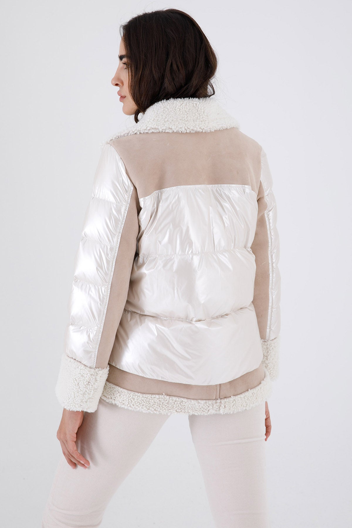 Flo & Clo Kemerli Deri Shearling Puffer Kaban-Libas Trendy Fashion Store