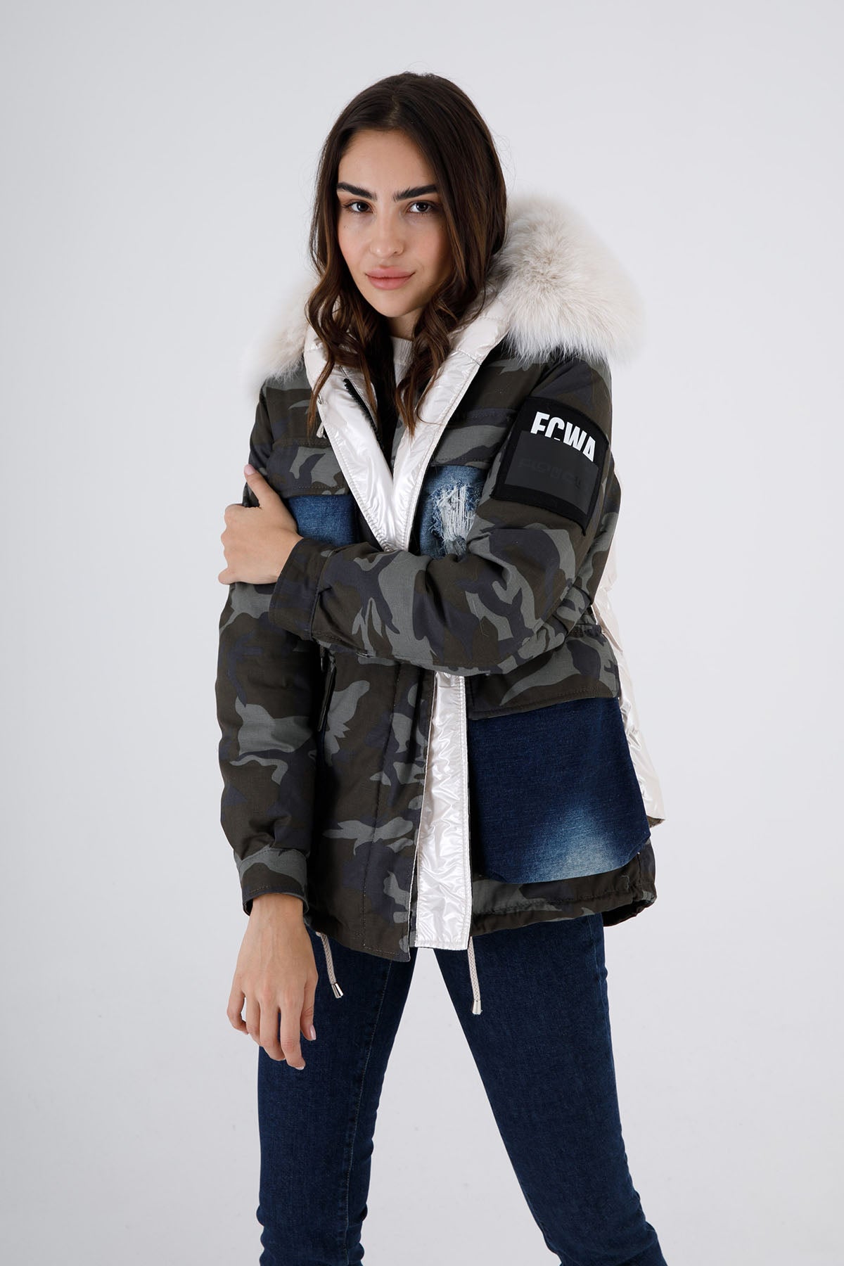 Flo & Clo Kürklü Kamuflaj Desenli Puffer Parka-Libas Trendy Fashion Store