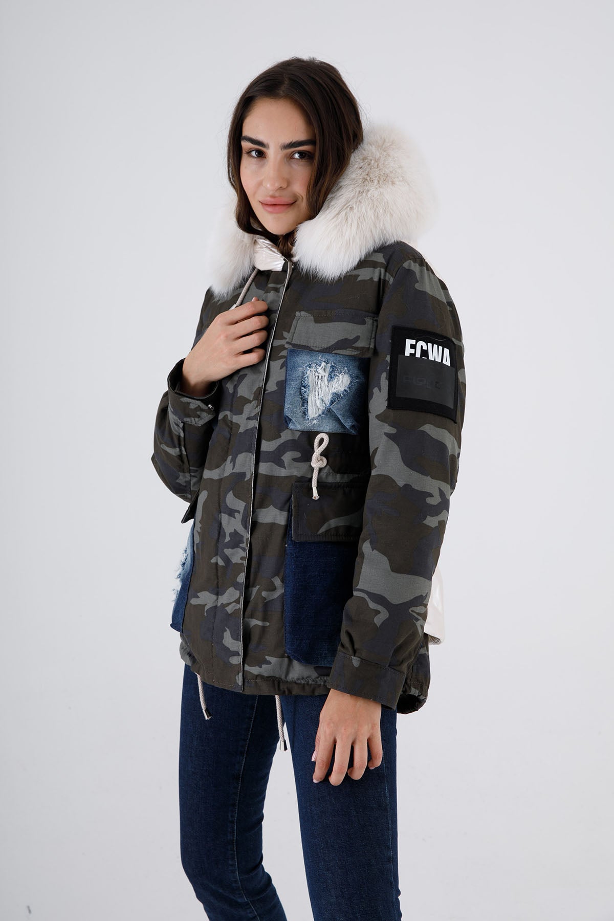 Flo & Clo Kürklü Kamuflaj Desenli Puffer Parka-Libas Trendy Fashion Store