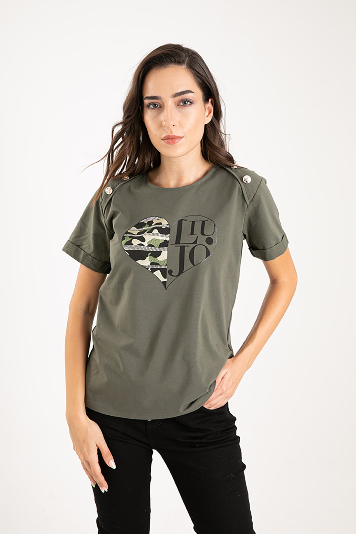 Liu Jo Yuvarlak Yaka Metal Aksesuarlı T-shirt-Libas Trendy Fashion Store