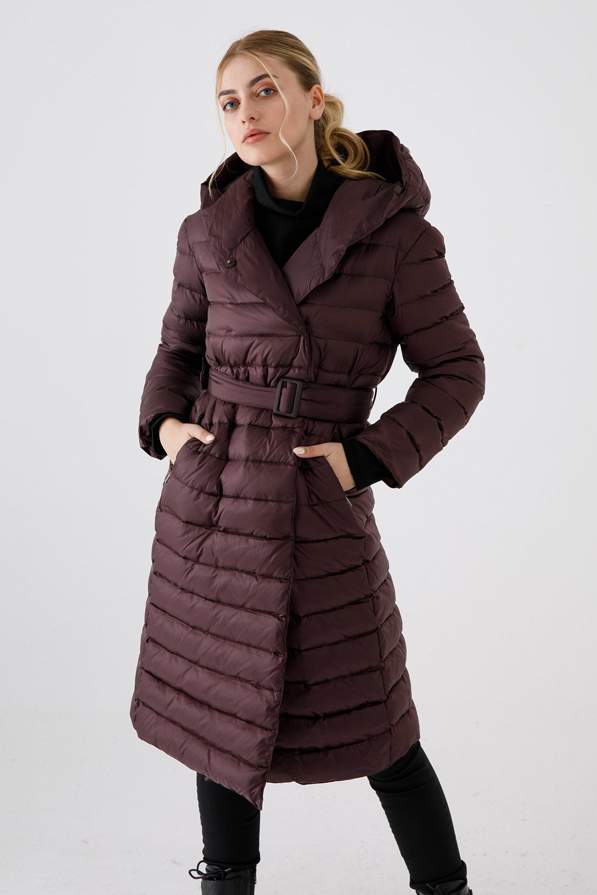 Hetrego Jennifer Belden Kemerli Çift Taraflı Kruvaze Kaban-Libas Trendy Fashion Store