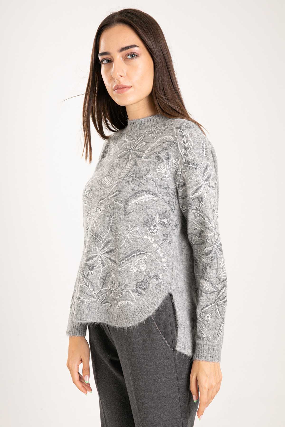 Tonet Yuvarlak Yaka Nakış Desenli Yün Triko-Libas Trendy Fashion Store