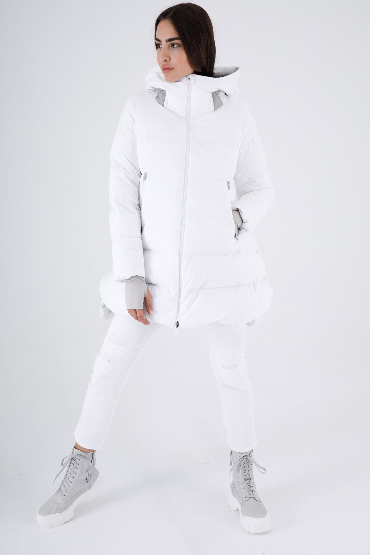 Herno Laminar Yandan Çıtçıtlı Kapüşonlu Puffer Kaban-Libas Trendy Fashion Store