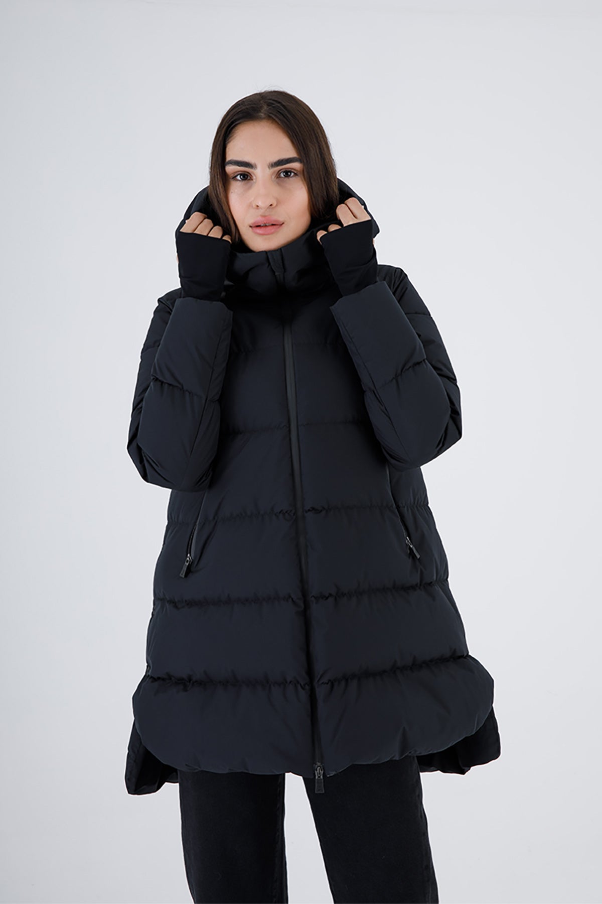 Herno Laminar Yandan Çıtçıtlı Kapüşonlu Puffer Kaban-Libas Trendy Fashion Store