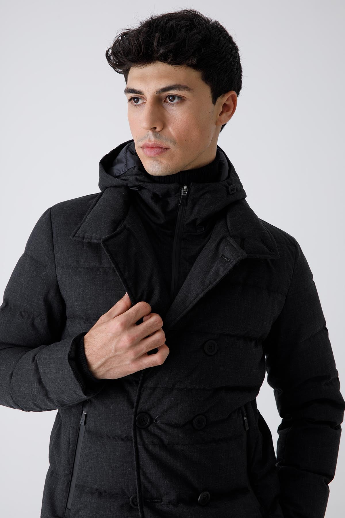 Herno Laminar Demonte İç Yelekli Kapüşonlu Kruvaze Kaban-Libas Trendy Fashion Store