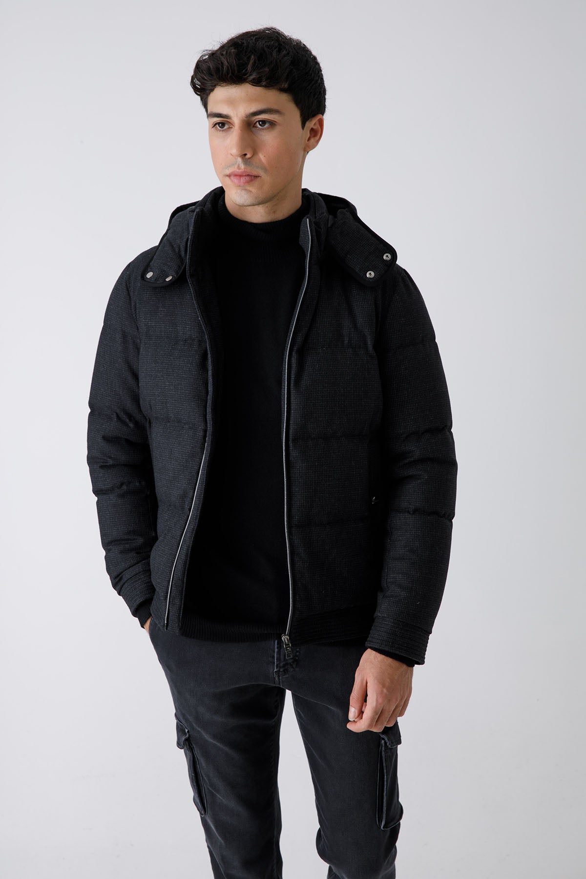 Herno Kapüşonlu Yün Puffer Mont-Libas Trendy Fashion Store